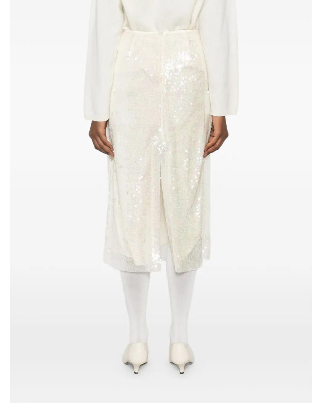 IVORY PARIS White Sequin-Embellished Midi Skirt