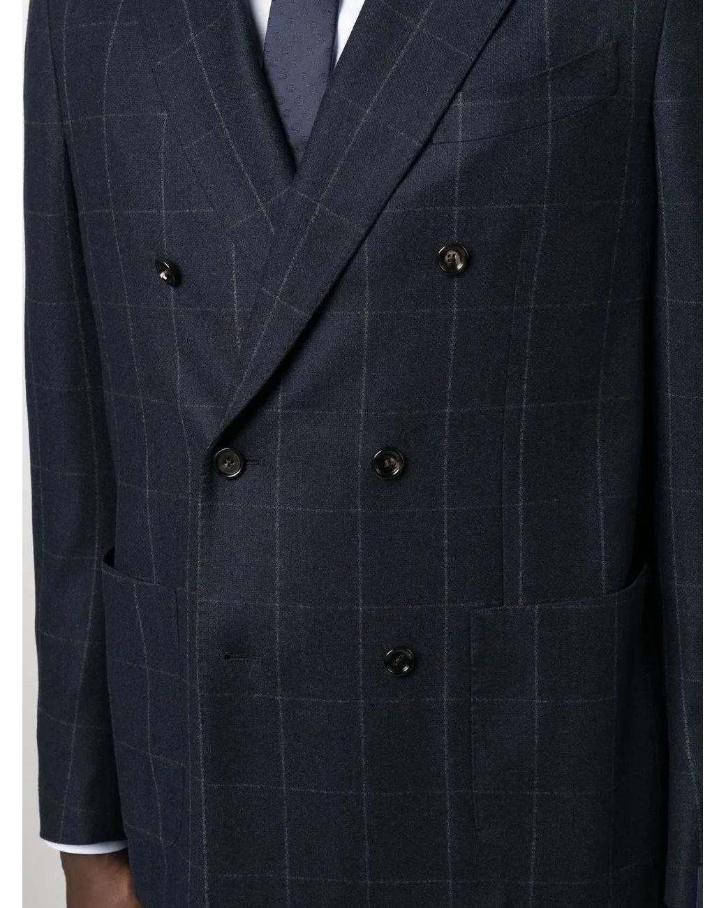 Lardini Blue Double-Breasted Checked Blazer for men