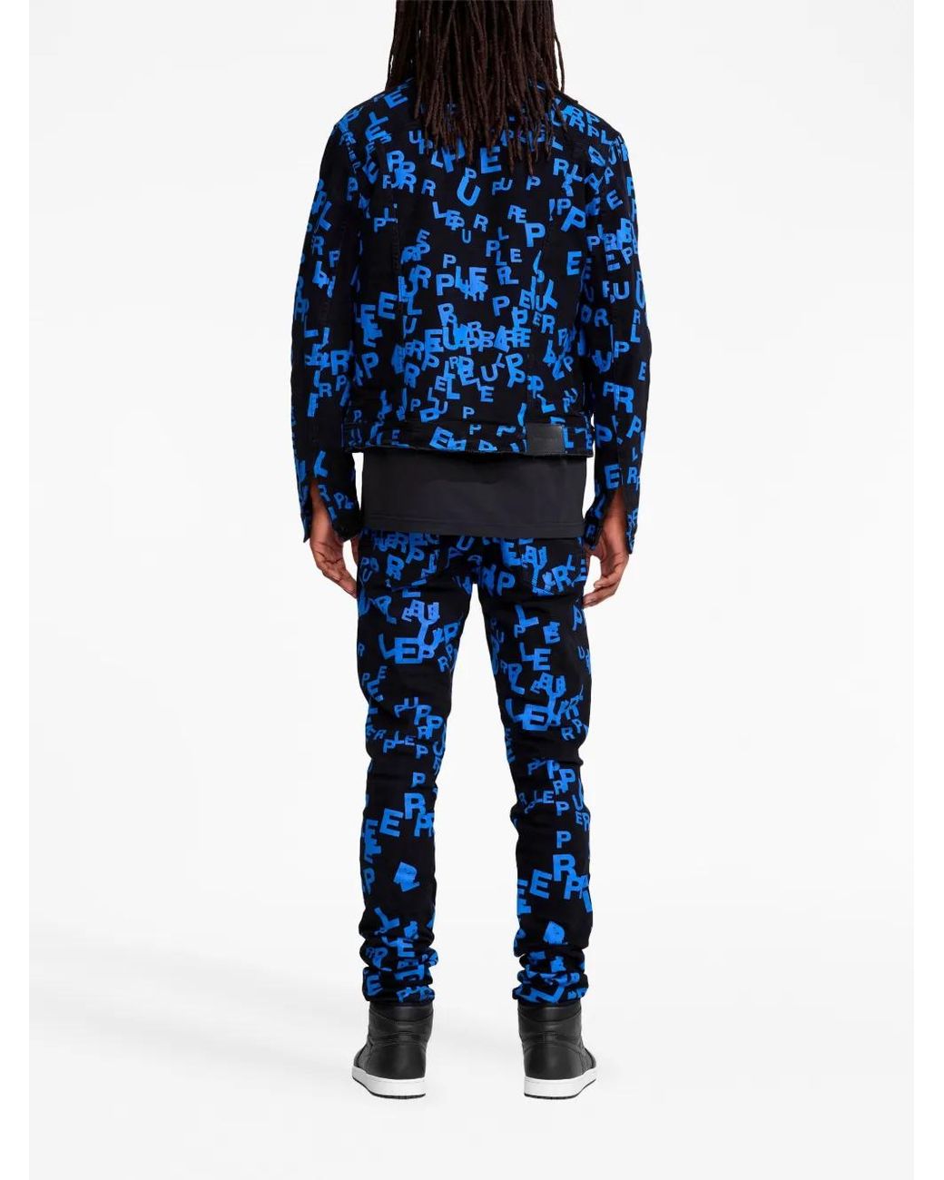 Purple Brand Blue Logo-Print Denim Jacket for men