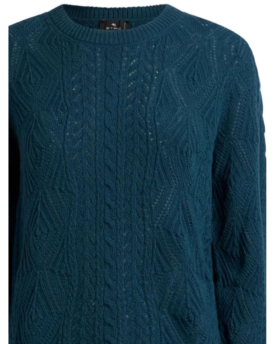 Etro Blue Cable-Knit Wool Sweater
