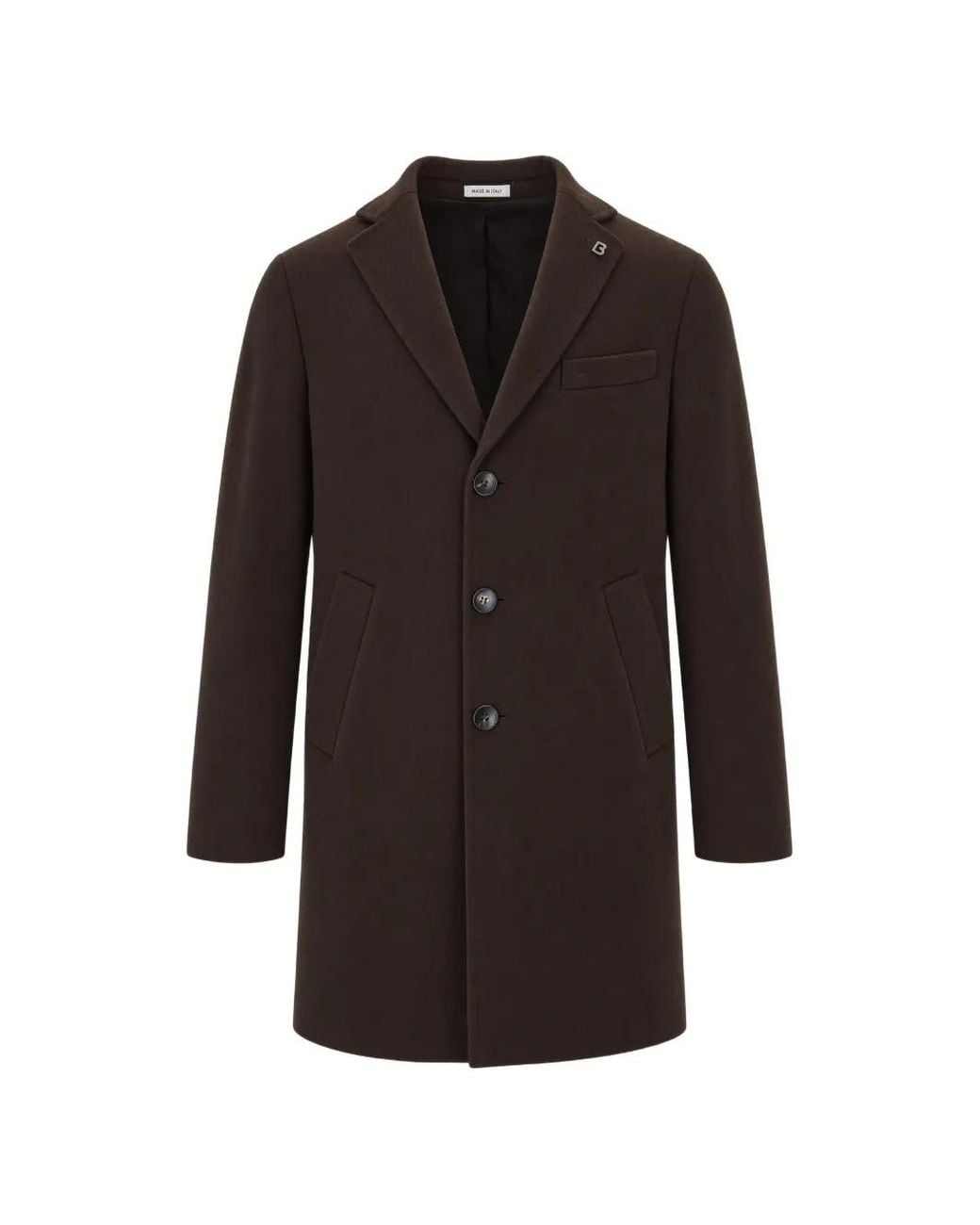 BRERAS Milano Black Single-Breasted Wool-Blend Coat for men