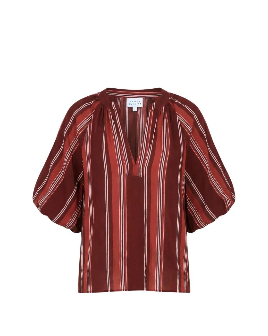 Tanya Taylor Red Marine Striped Puff-Sleeve Blouse