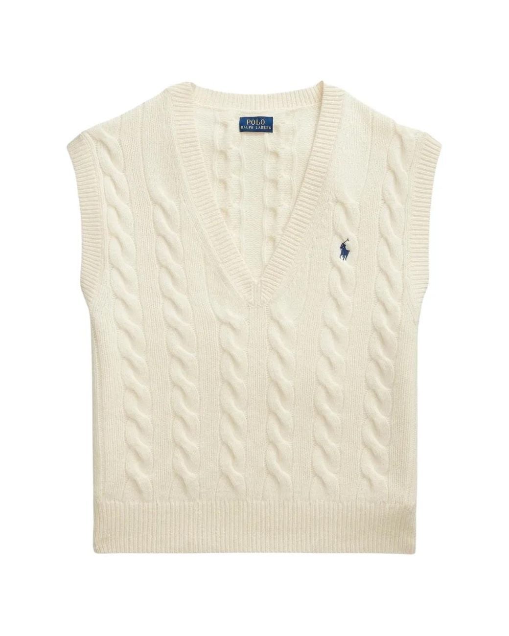 Polo Ralph Lauren White Cable-Knit Sleeveless Jumper