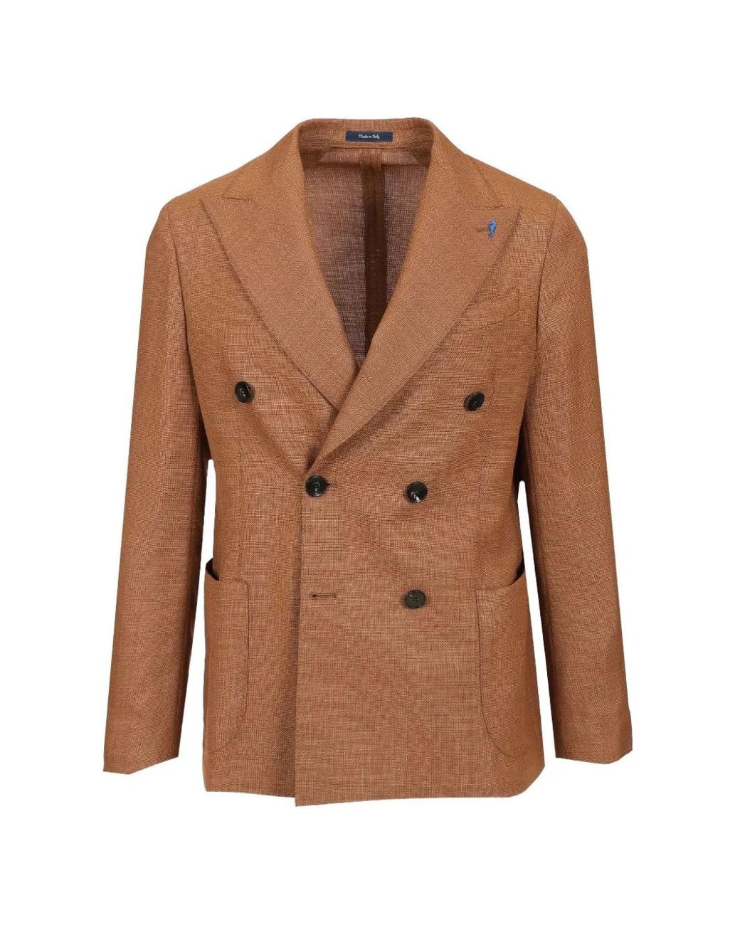 Guarinucci Brown Double-Breasted Wool Blazer for men