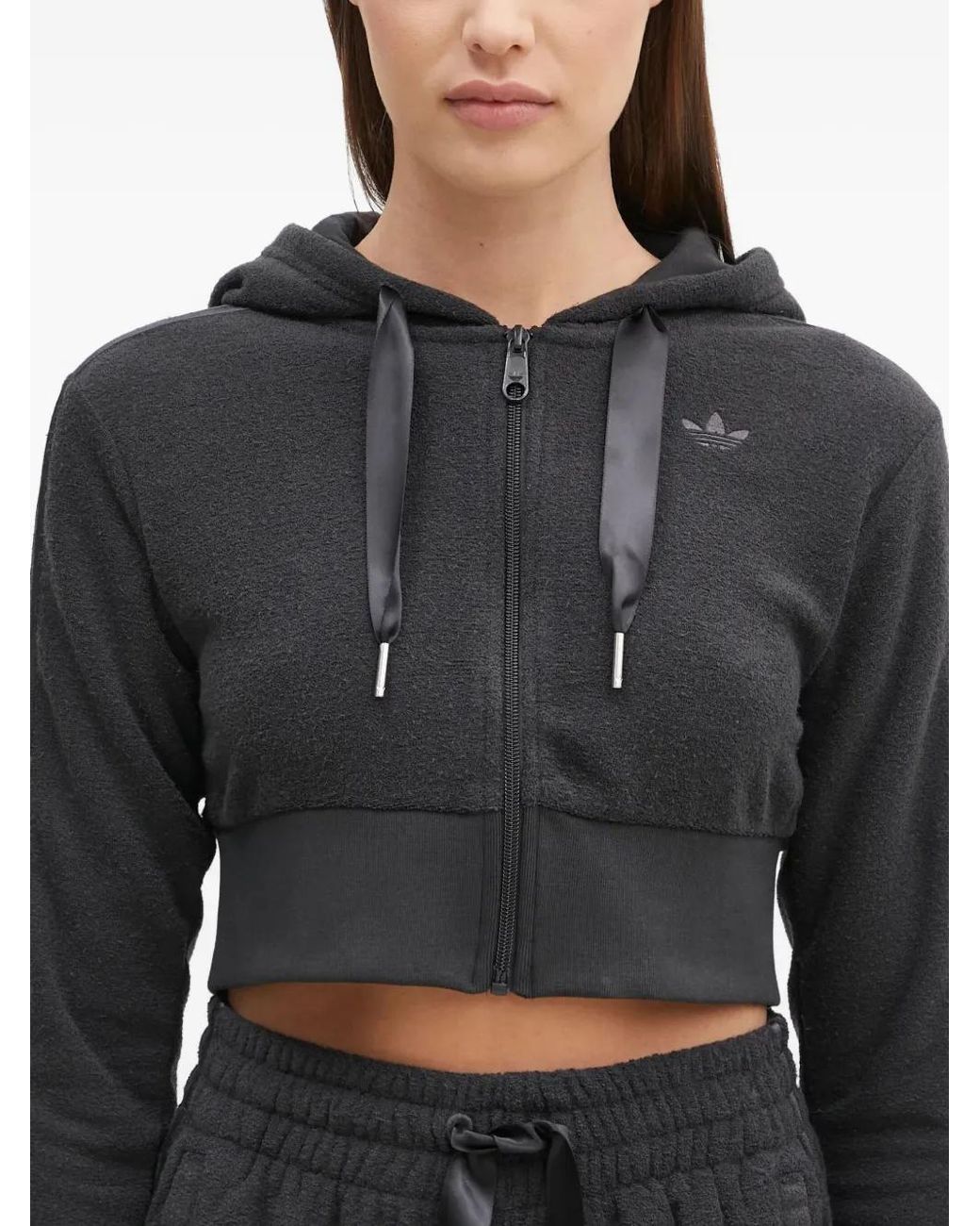 Adidas Black Fz Zip-Up Crop Hoodie