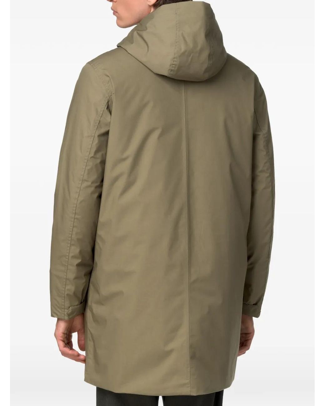 K-Way Green Hooded Logo-Patch Padded Coat for men