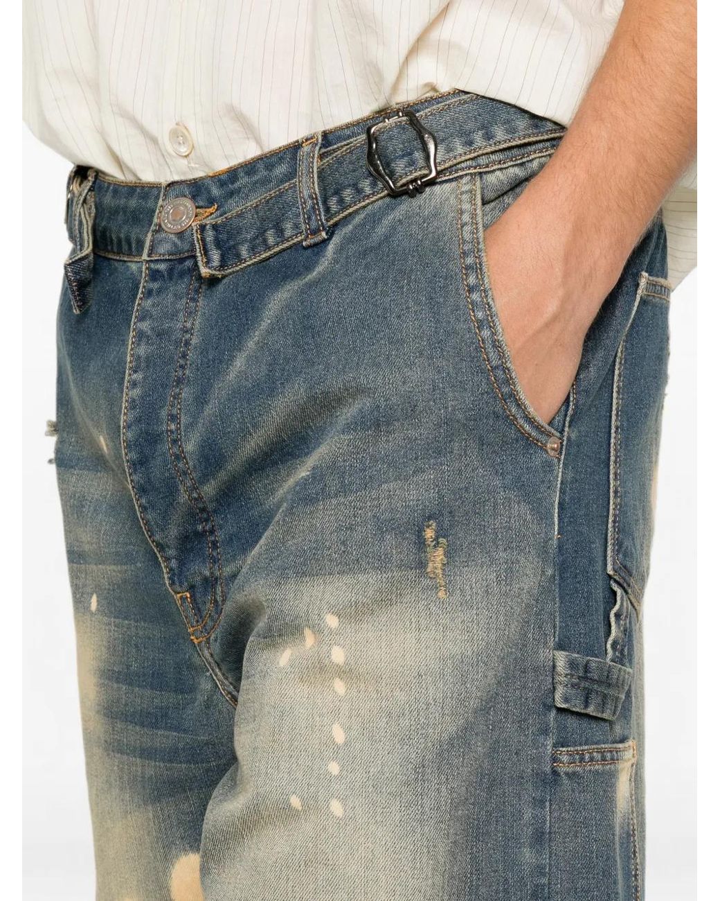 Yes London Blue Short Délavé À Effet Usé for men