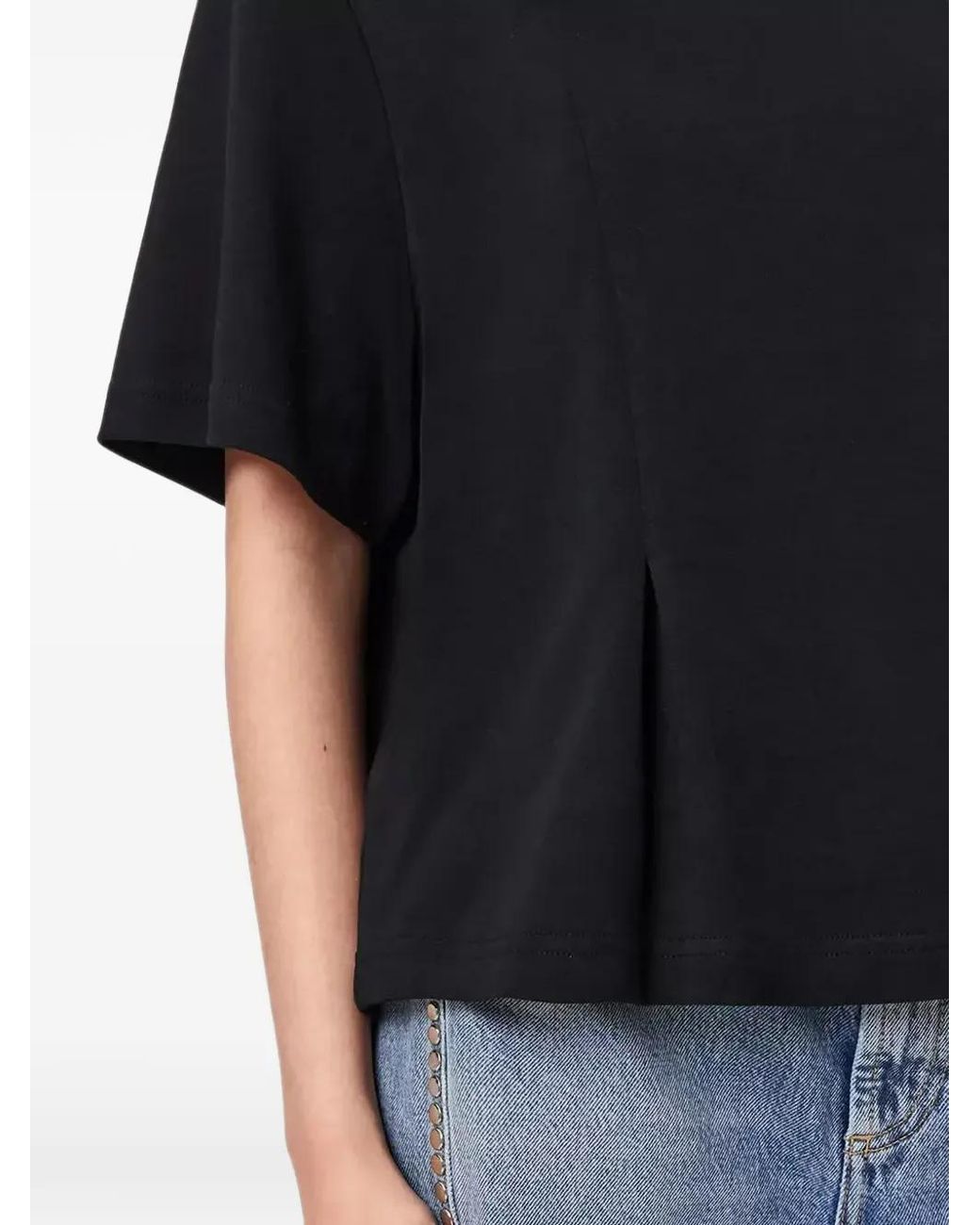 AllSaints Black Pleated Logo-Embroidered T-Shirt
