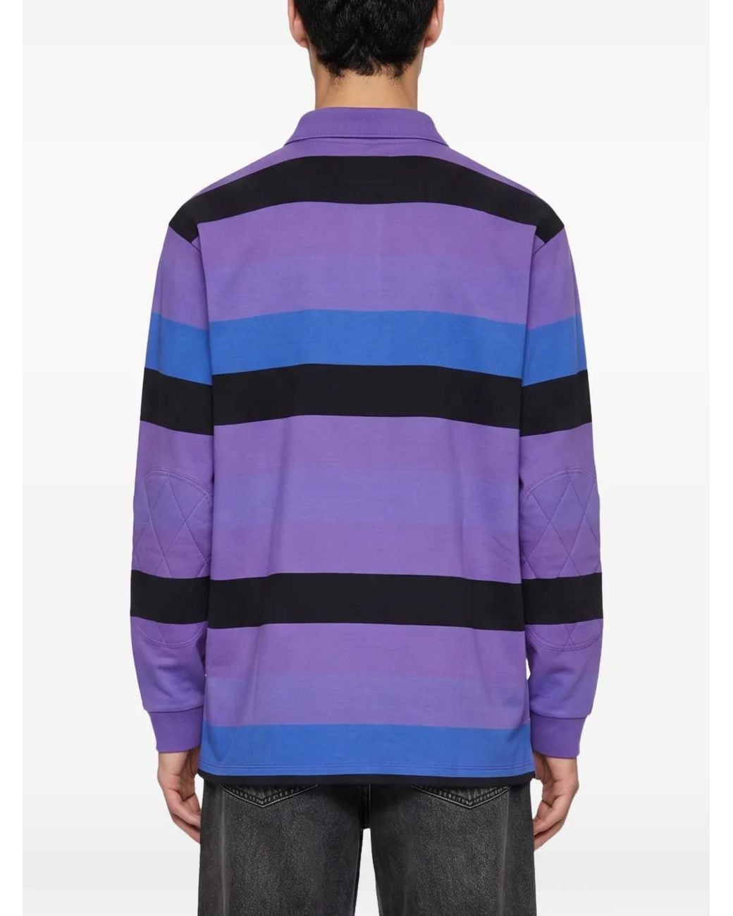 ERL Blue Striped Quilted-Elbow Polo Shirt for men