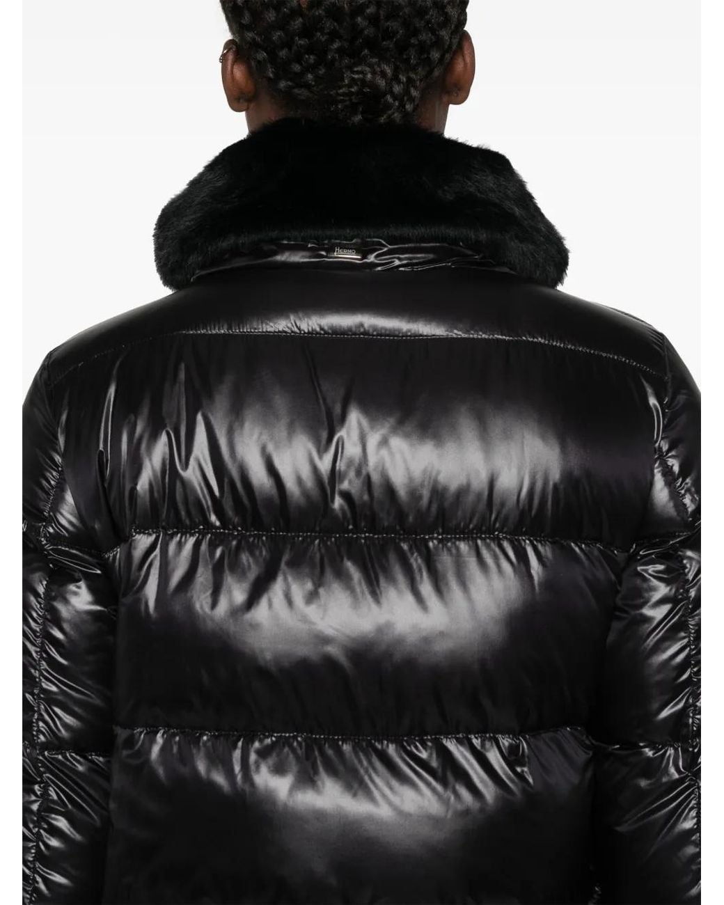 Herno Black Quilted Jacket With Faux-Fur Collar For