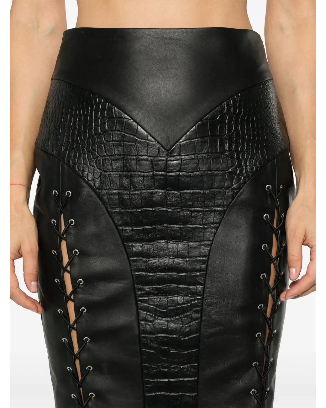 MITILIANE COUTURE Black Leather Midi Skirt