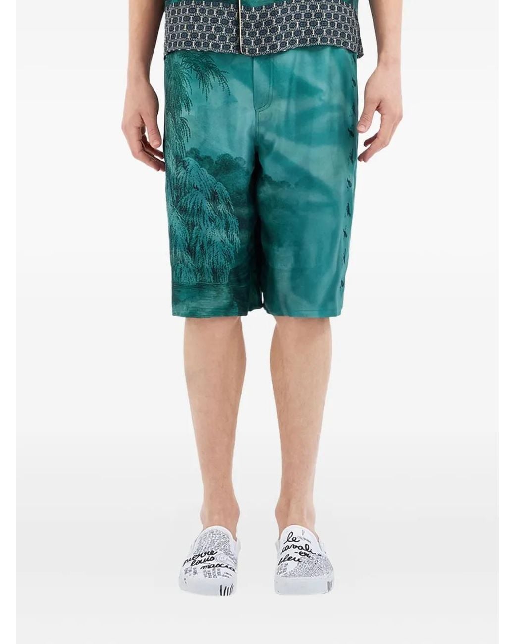 Pierre Louis Mascia Green Landscape-Print Shorts