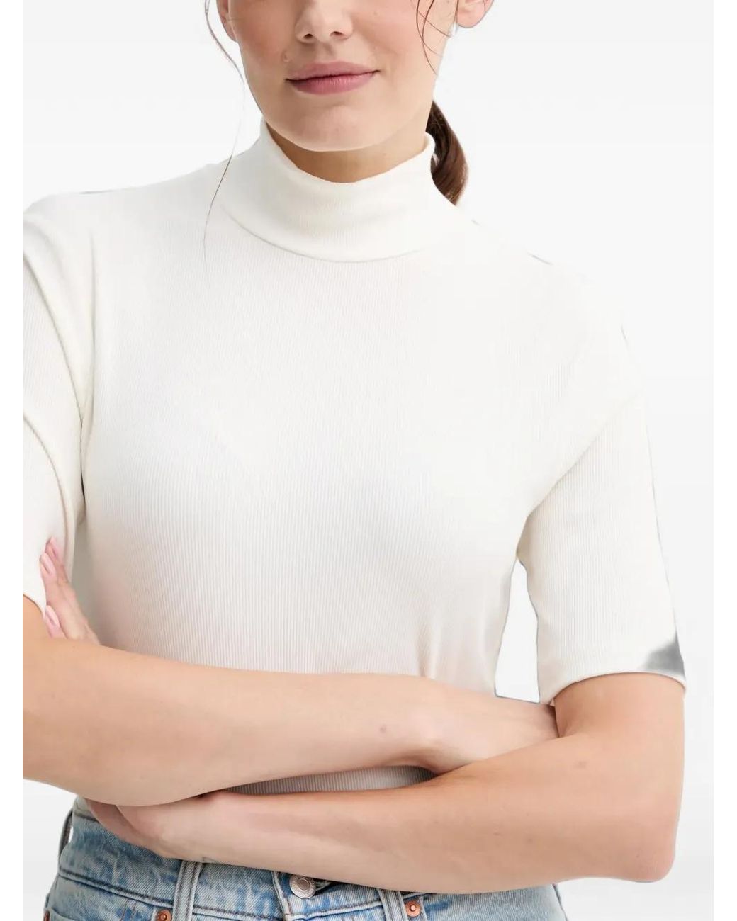 Marc O' Polo White Ribbed Roll-Neck Top