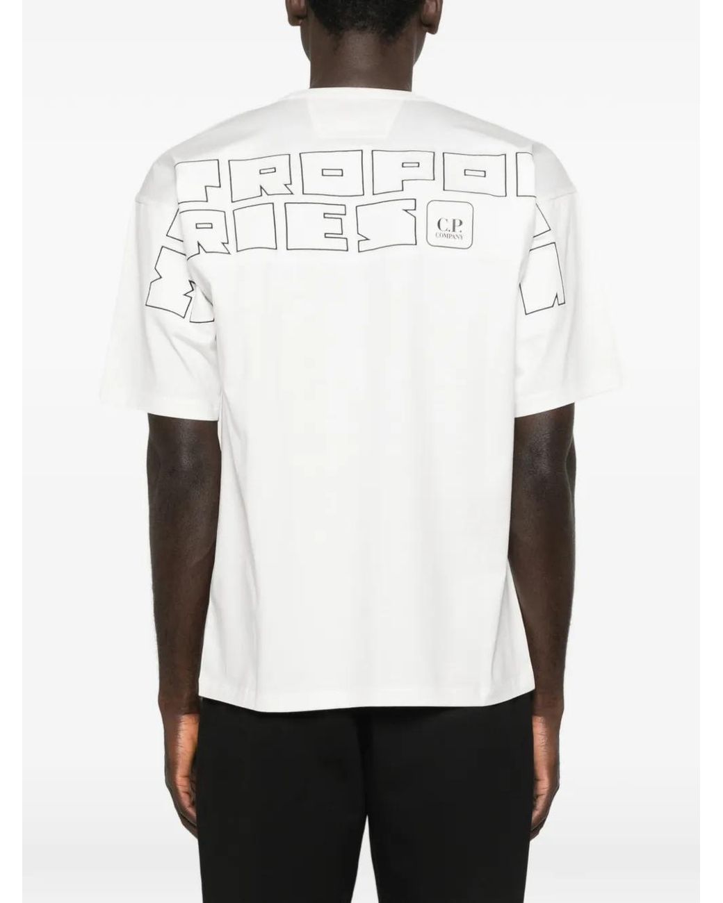 C P Company White Metropolis Series Mercerized Jersey Short-Sleeve Back Embroidery T-Shirt for men