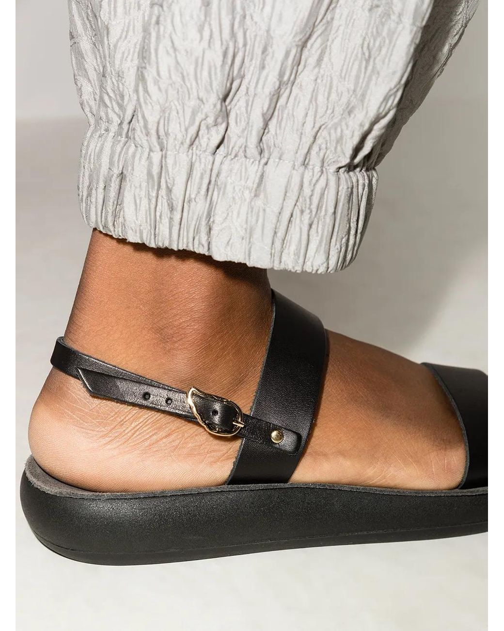 Ancient Greek Sandals Black Clio Comfort Flat Sandals