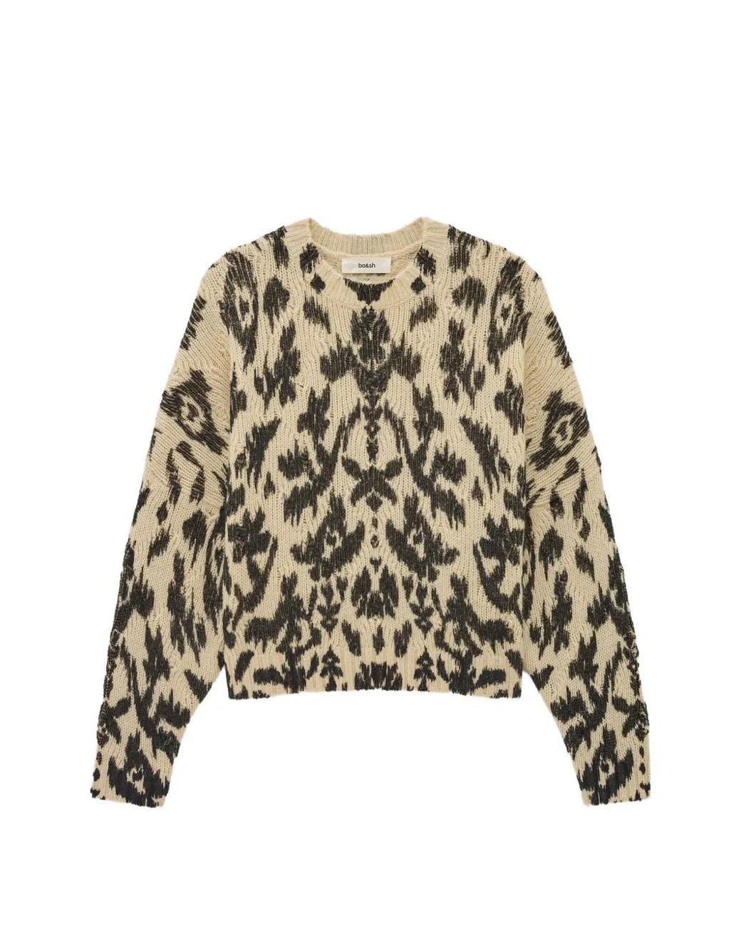 Ba&sh Natural Ikat-Intarsia Crew-Neck Knit
