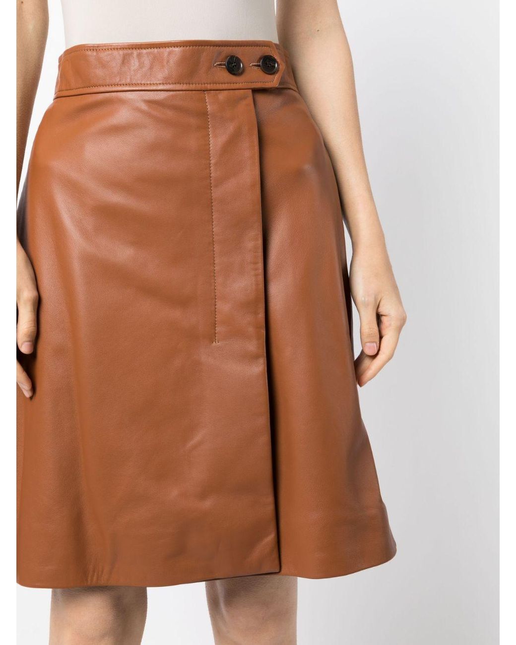Paul Smith High-waisted Leather Skirt in Brown | Lyst