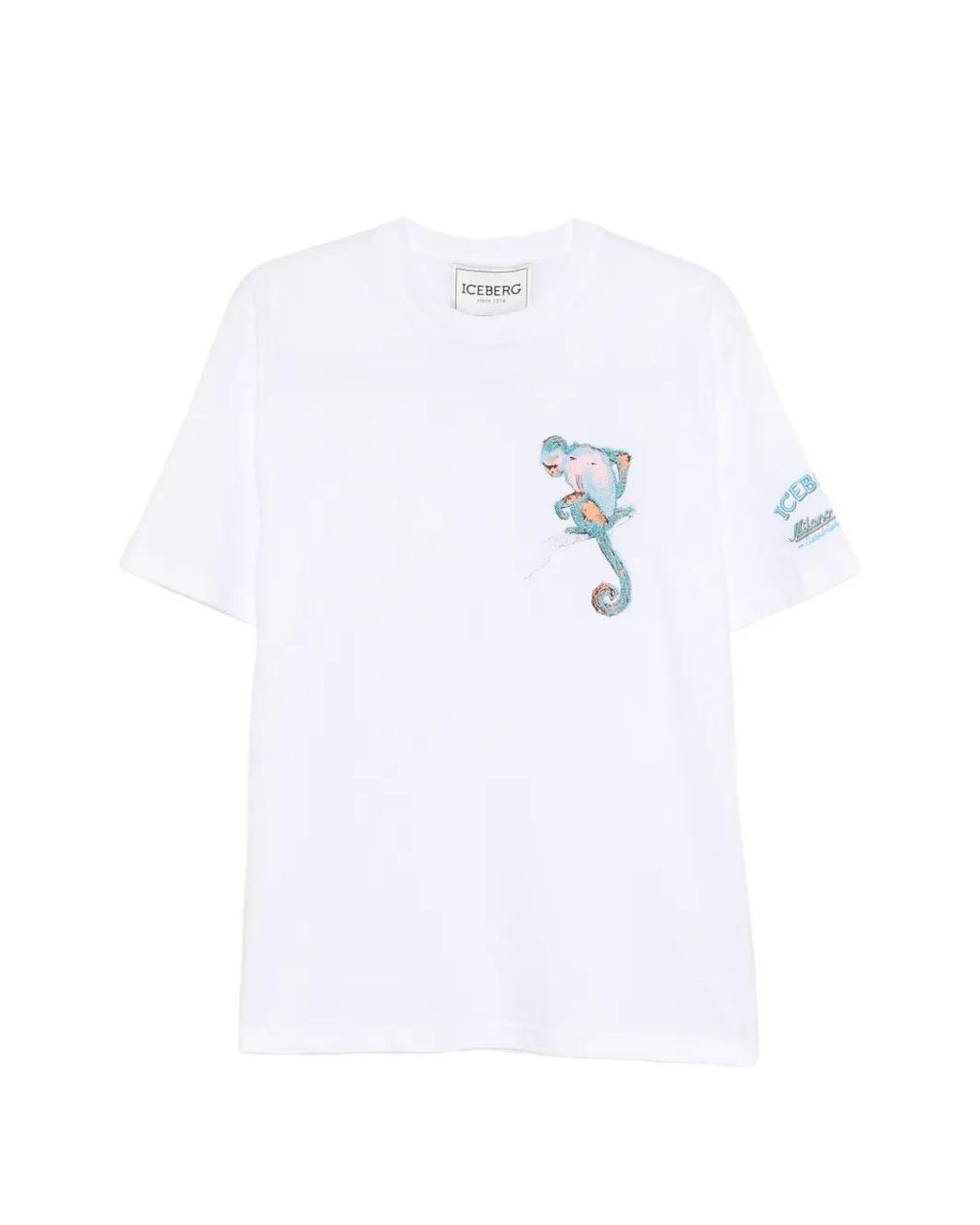 Iceberg White Monkey-Embroidered T-Shirt for men