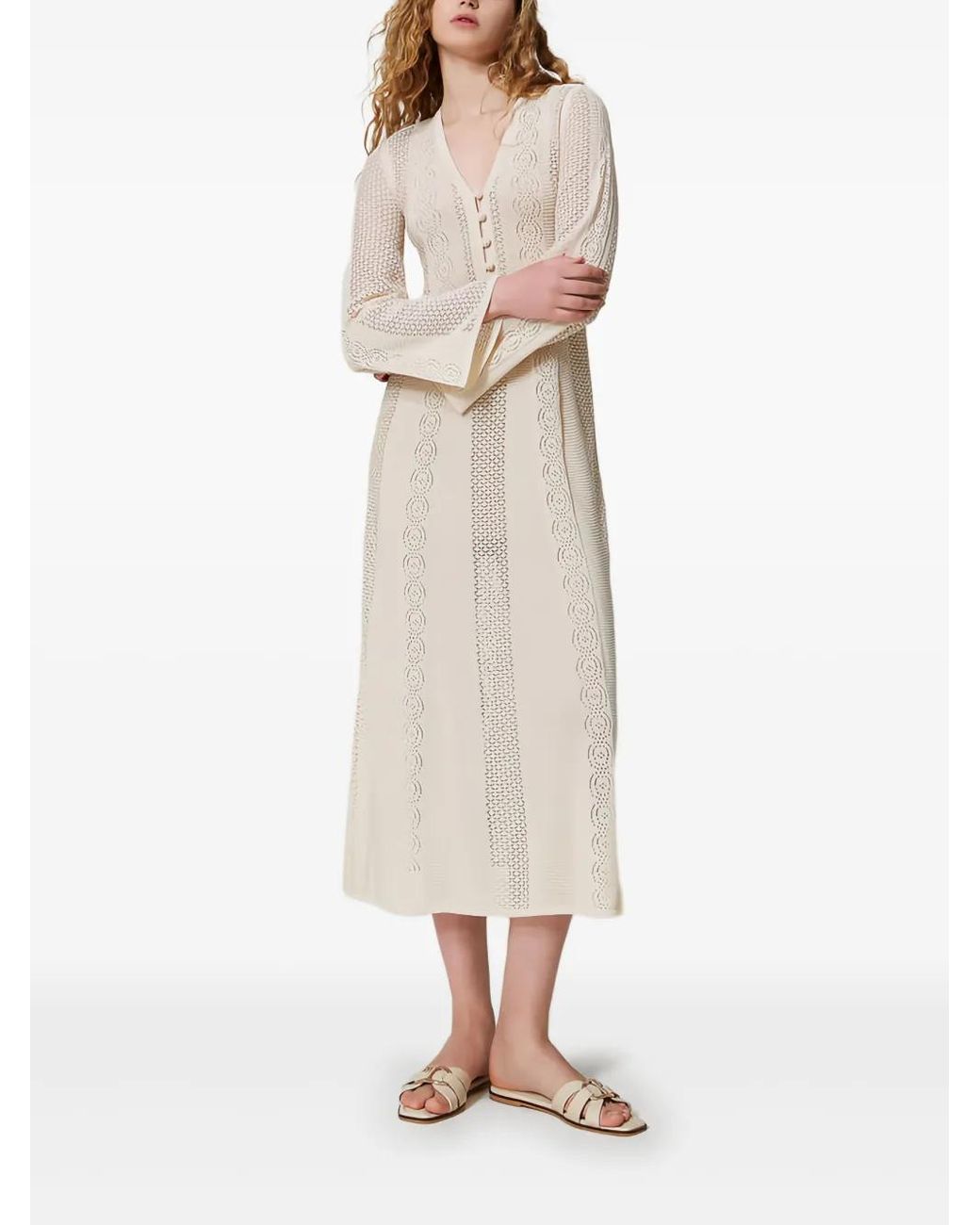 Twinset Natural Crochet Midi Dress