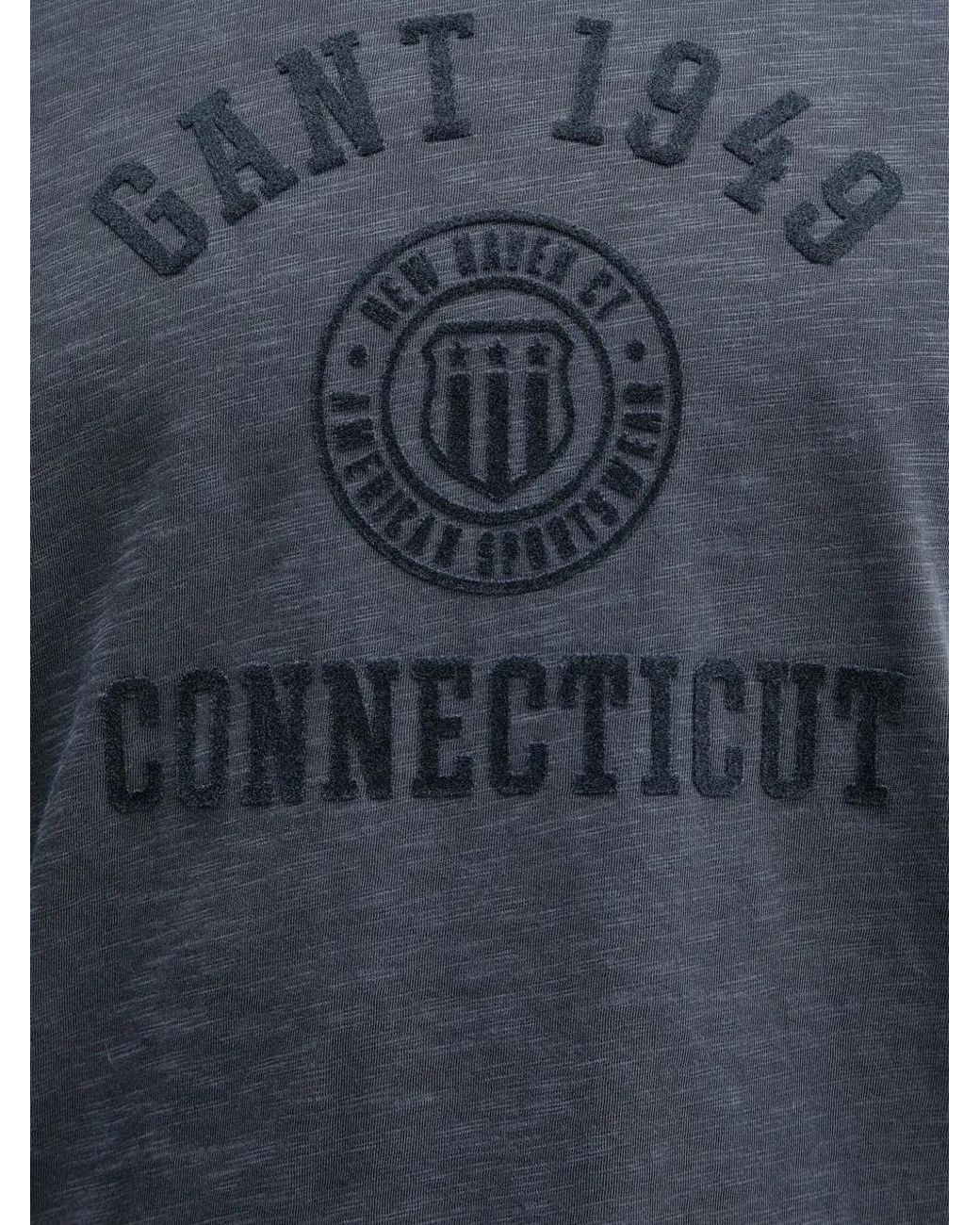 Gant Blue T-Shirt À Logo Brodé Et Texture Flammée for men