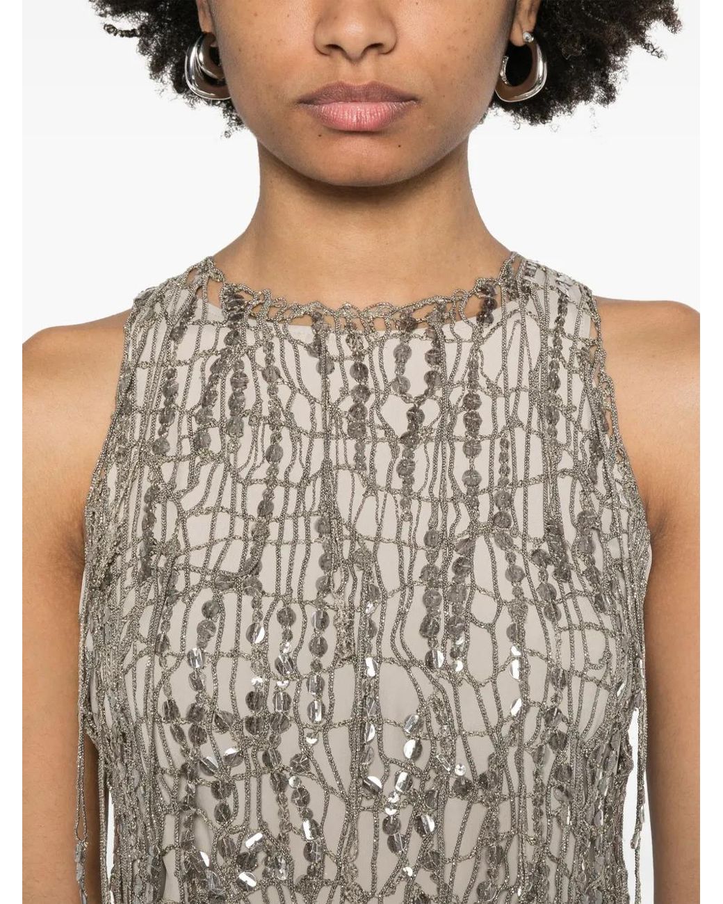 Brunello Cucinelli White Monili-Chain Detailed Top