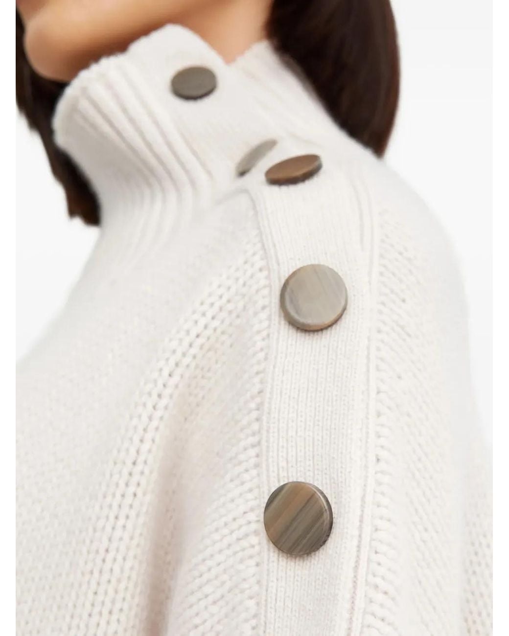 Yves Salomon White Button Turtleneck Sweater