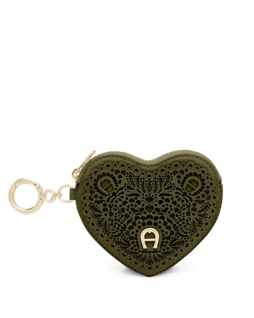 Aigner Green Laser-Cut Heart-Shaped Coin Purse
