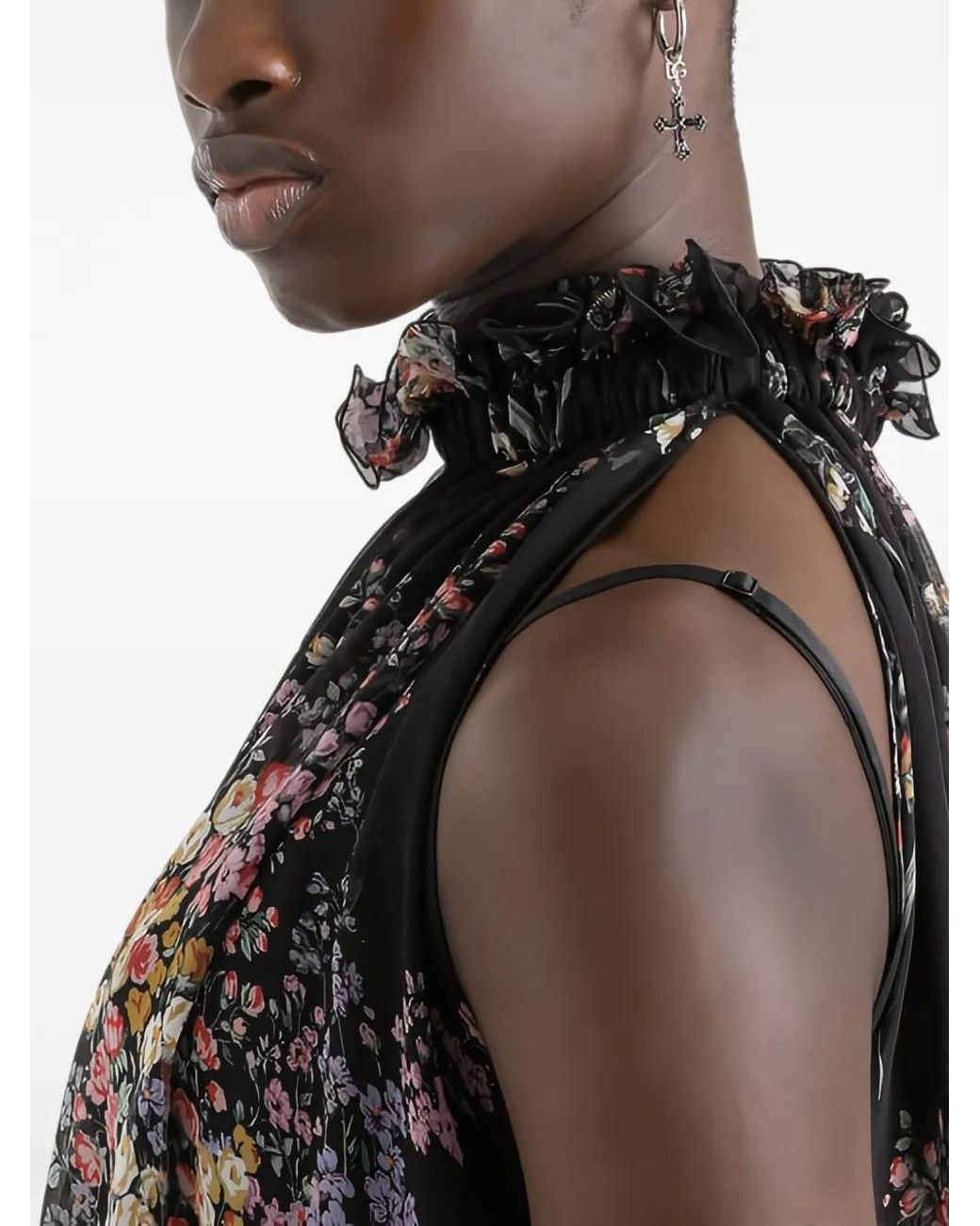 Dolce & Gabbana Black Flower Bouquets-Print Chiffon Dress