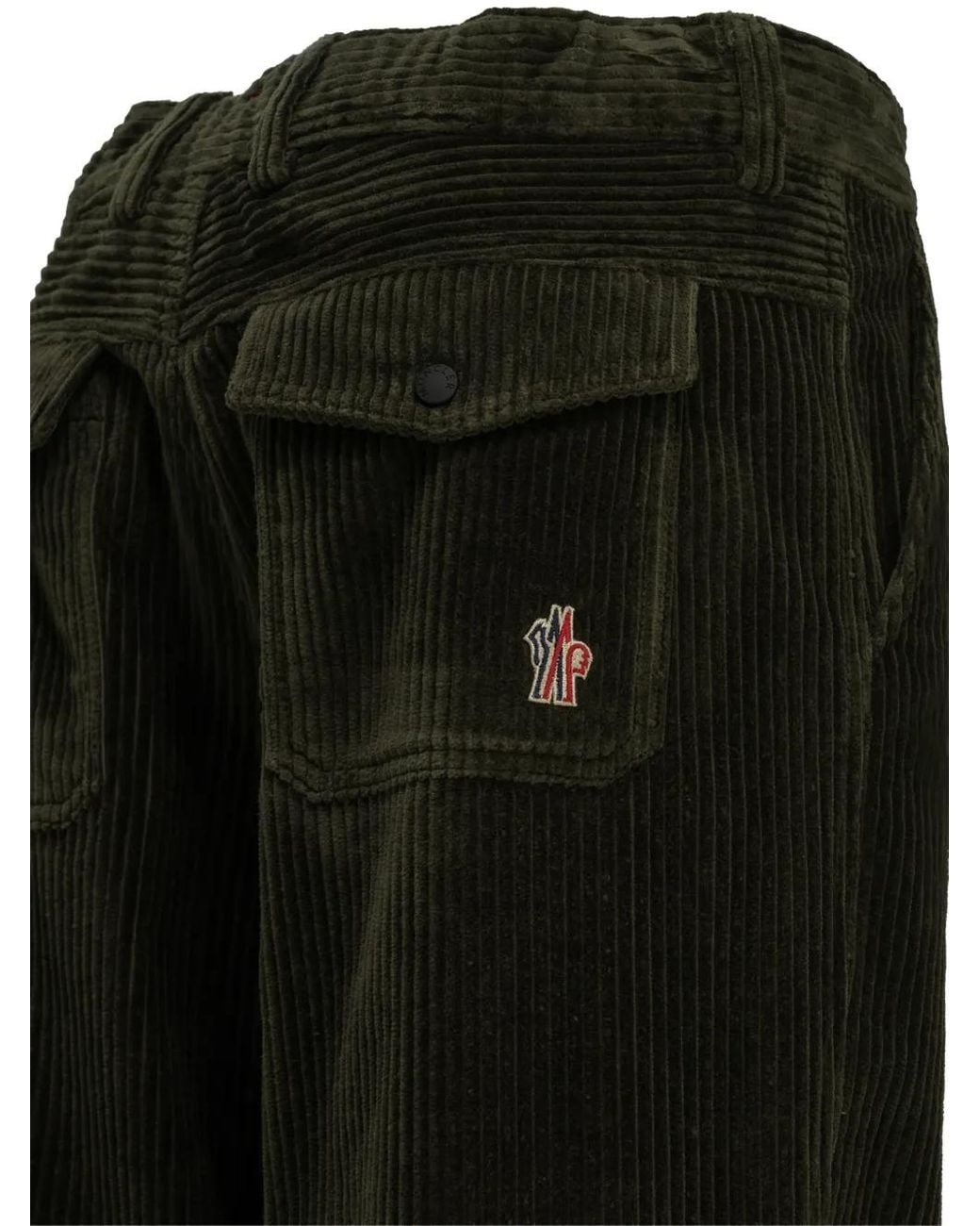 Moncler Black Corduroy Logo-Patch Trousers for men