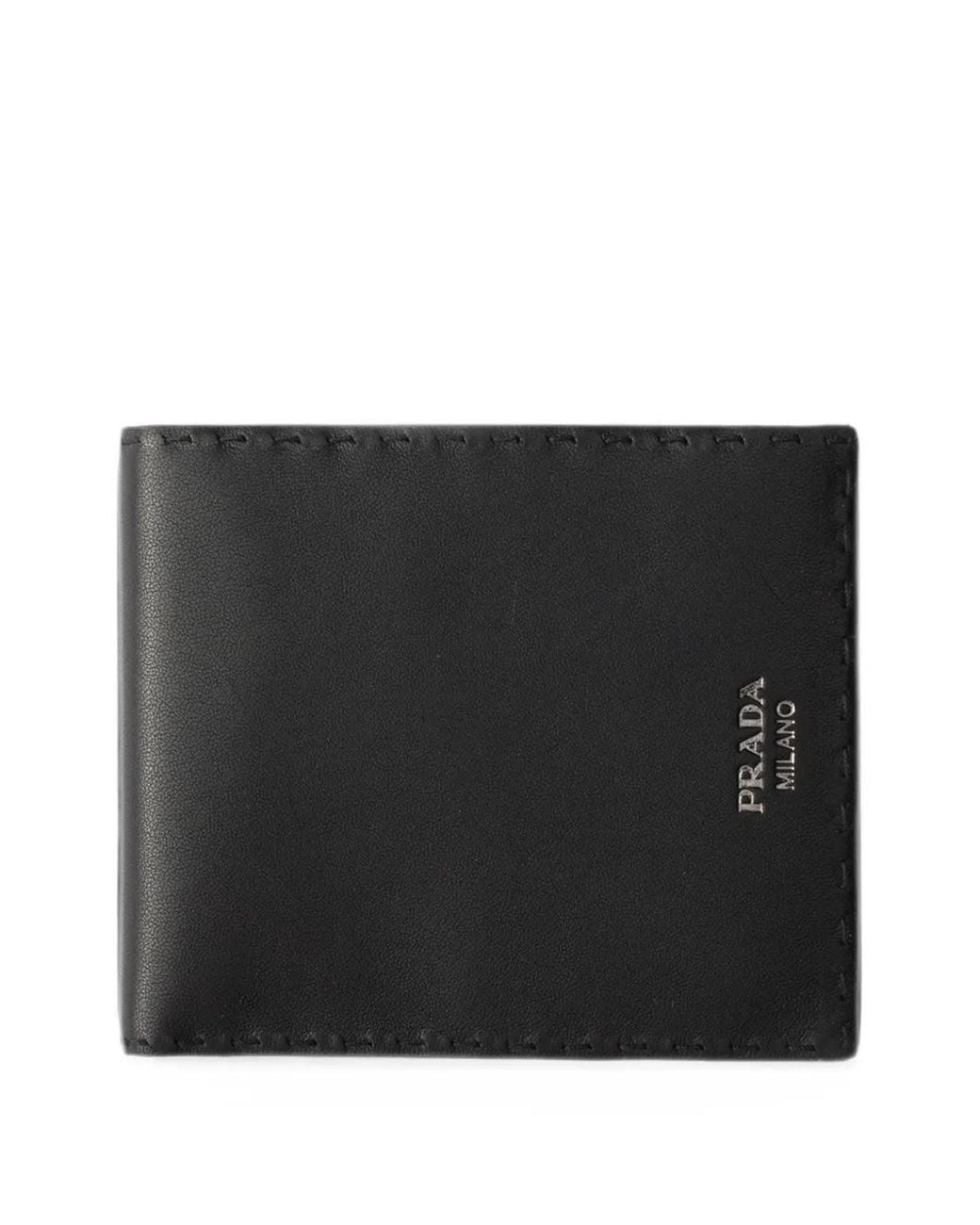 Prada Black Antiqued-Leather Wallet for men