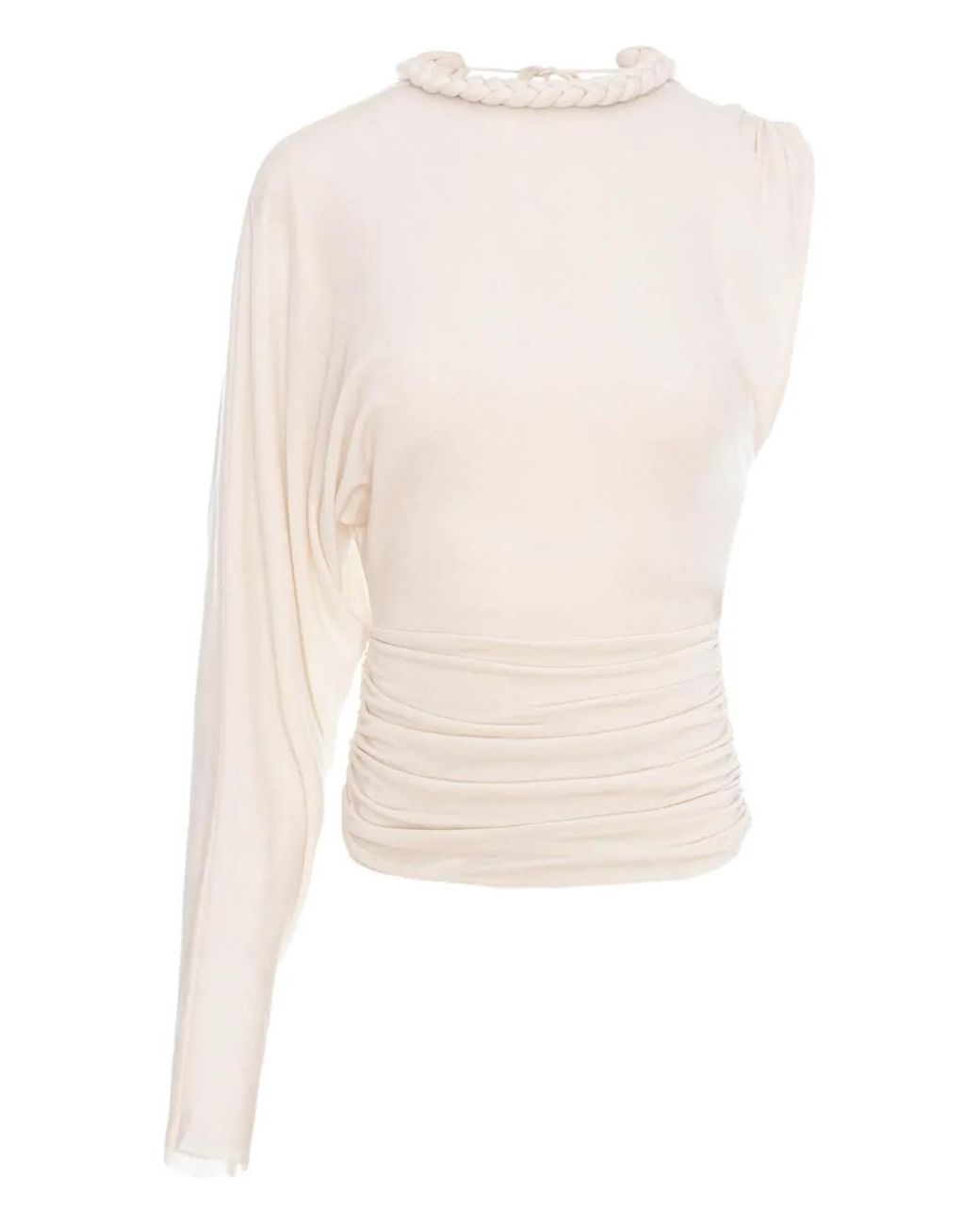 MANURI White Didi One-Sleeve Braided-Detail Blouse