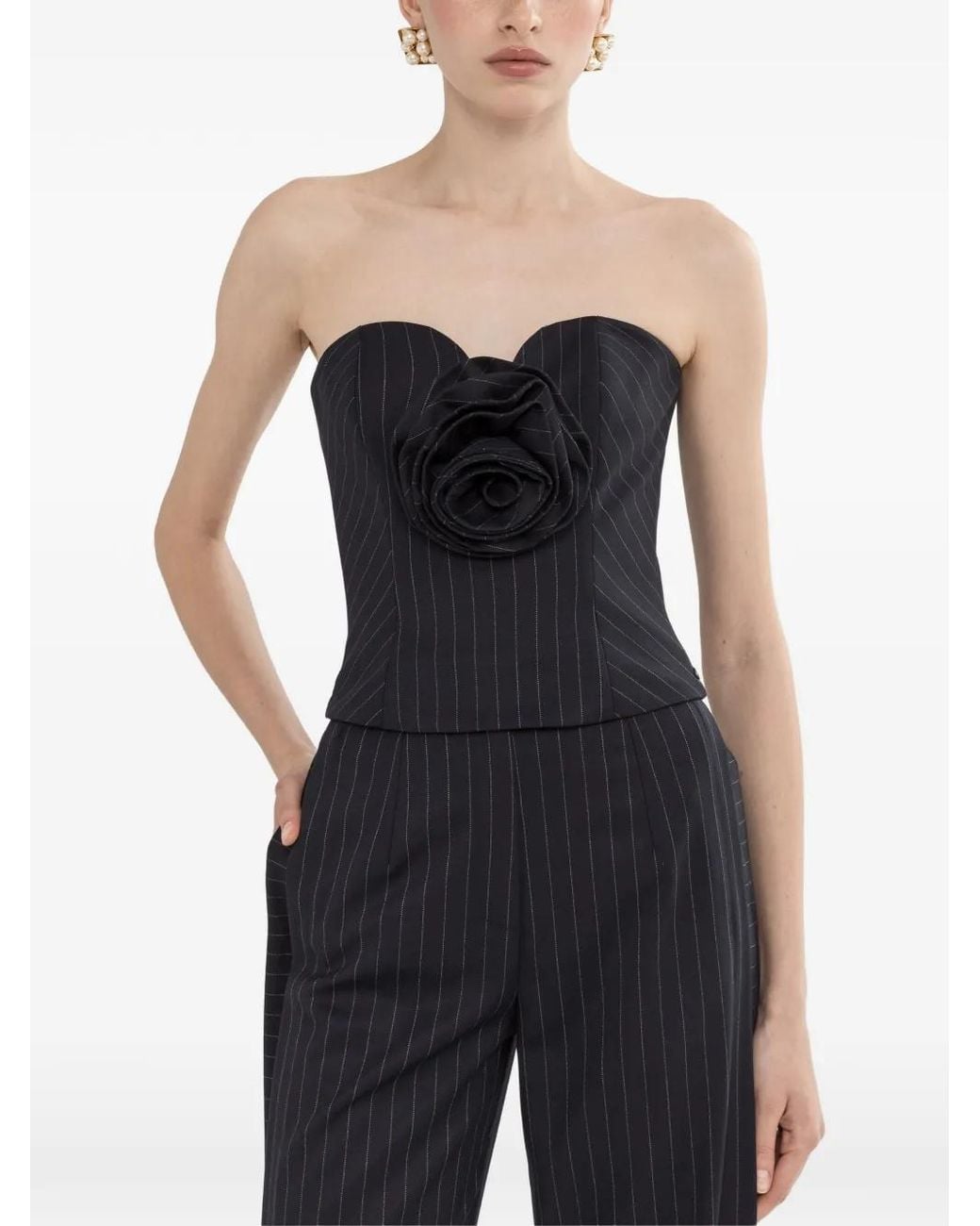 Nissa Black Floral-Detail Corset Top
