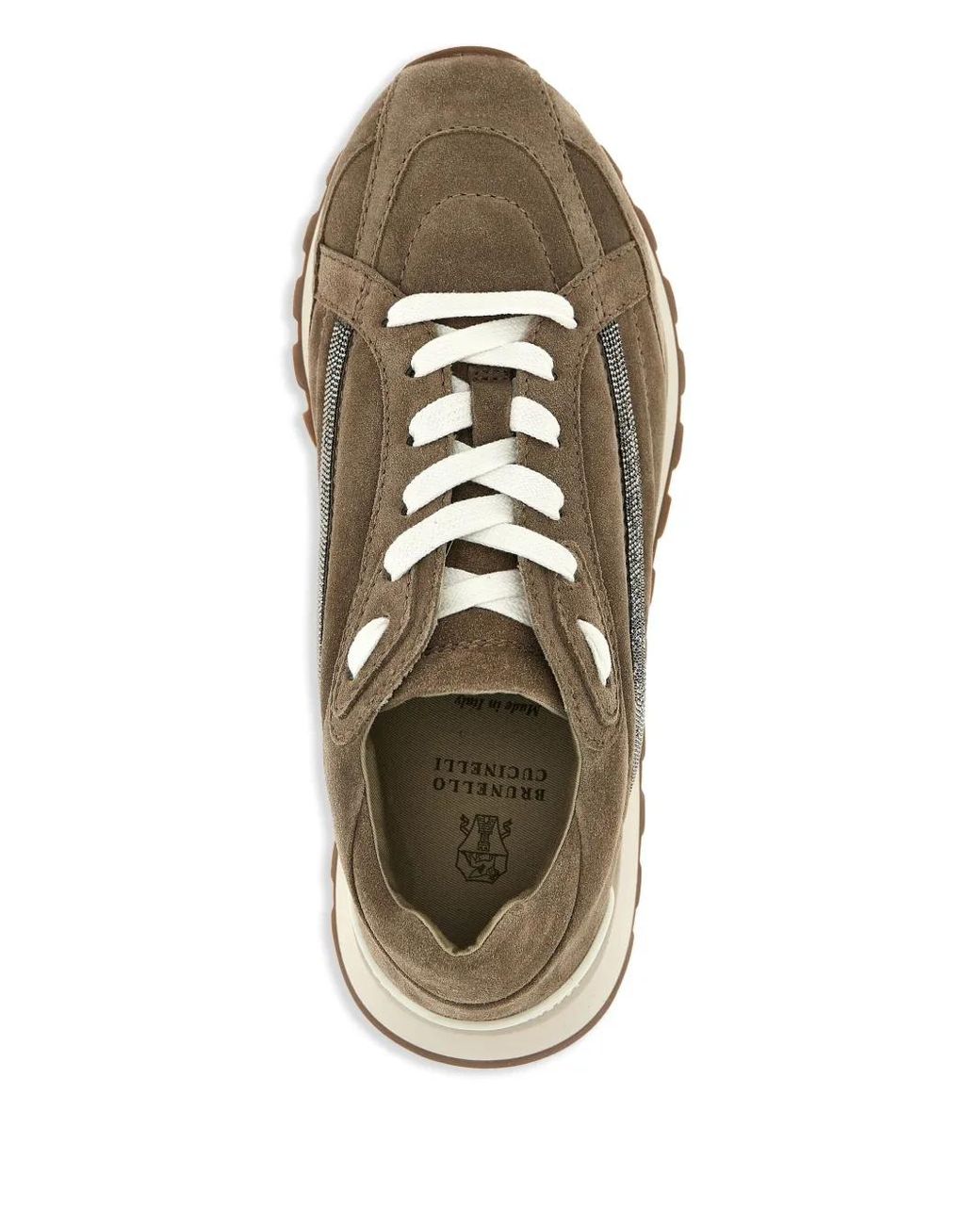 Brunello Cucinelli Brown Monili-Embellished Suede Sneakers