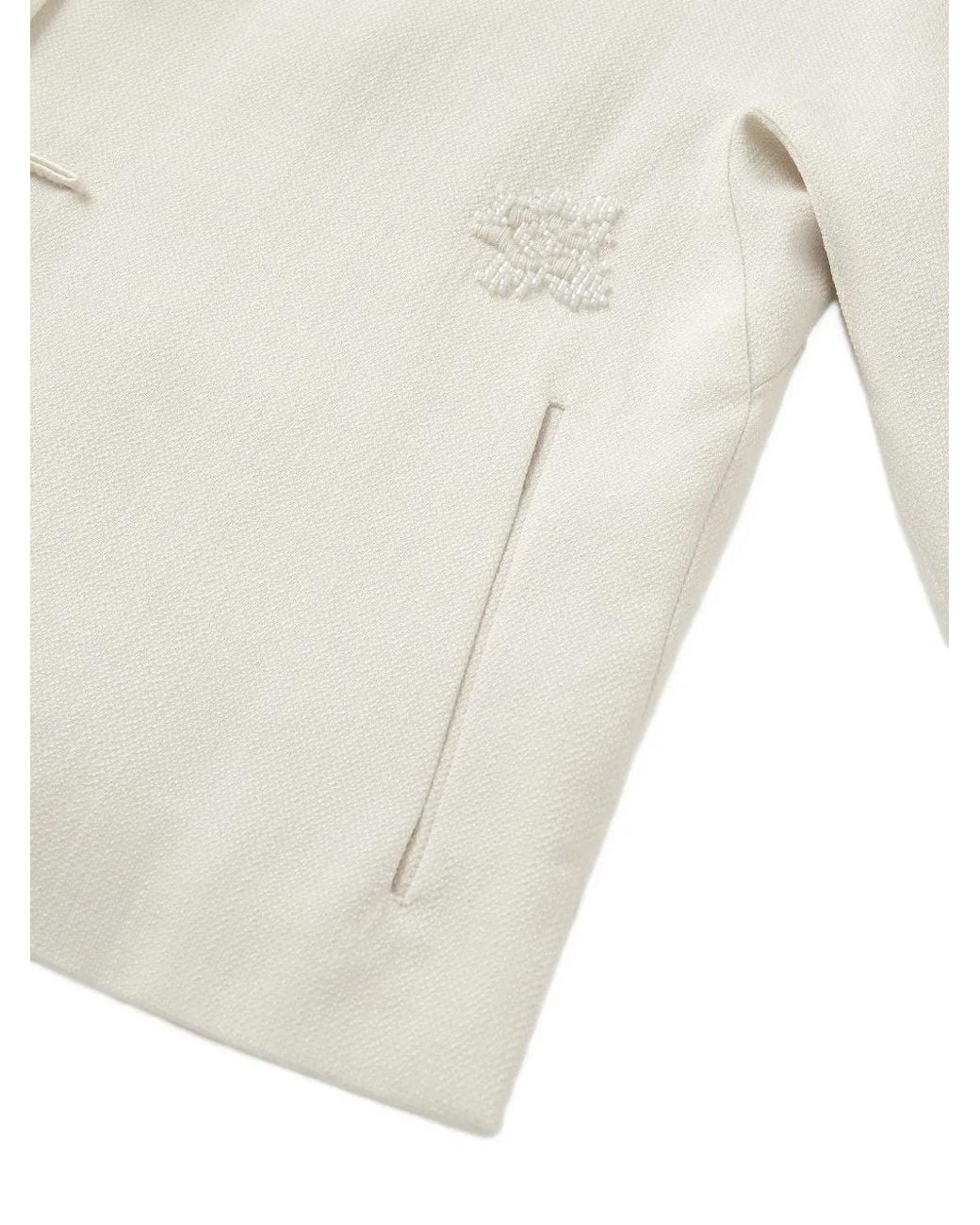 Shanghai Tang White Frog-Fastening Cropped Blazer