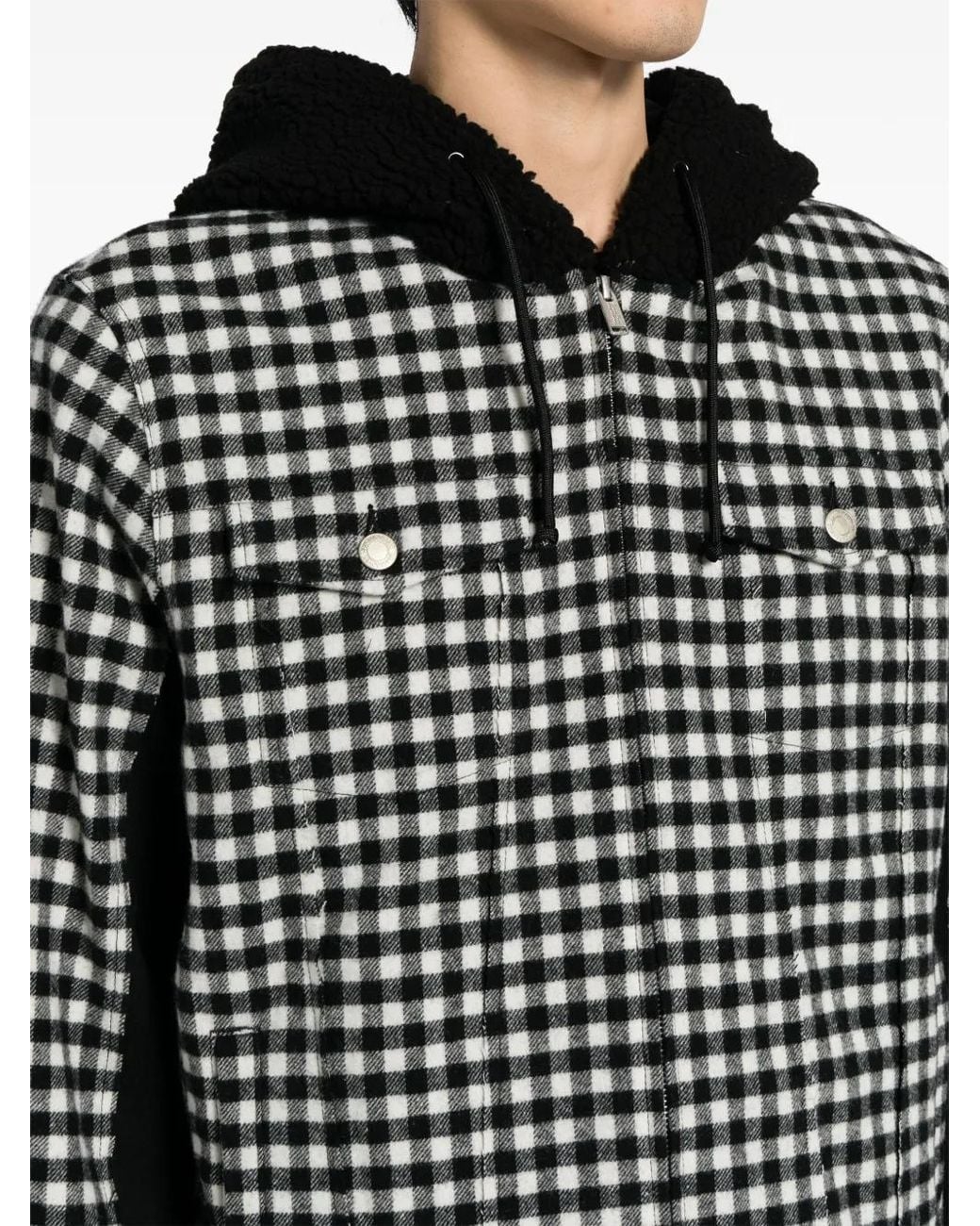 Undercover Black Check-Print Hooded Jacket for men