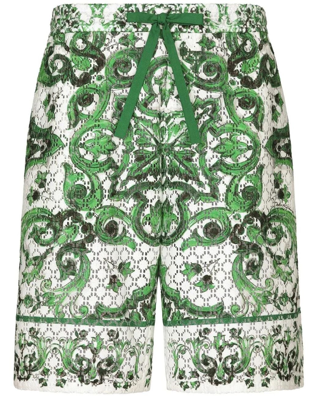 Dolce & Gabbana Green Crochet Lace Jogging Shorts With Majolica for men