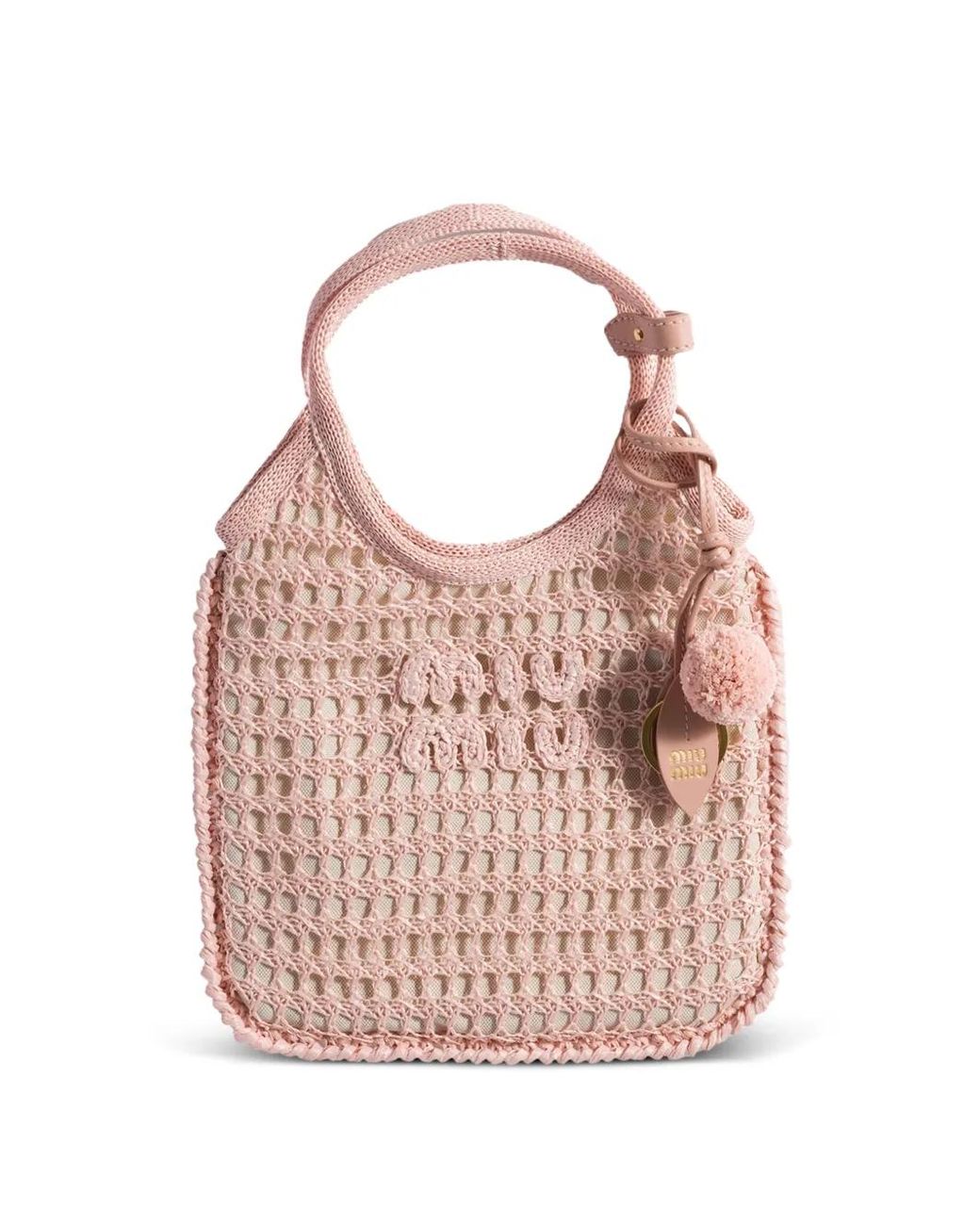 Miu Miu Pink Ivy Raffia Crochet Handbag