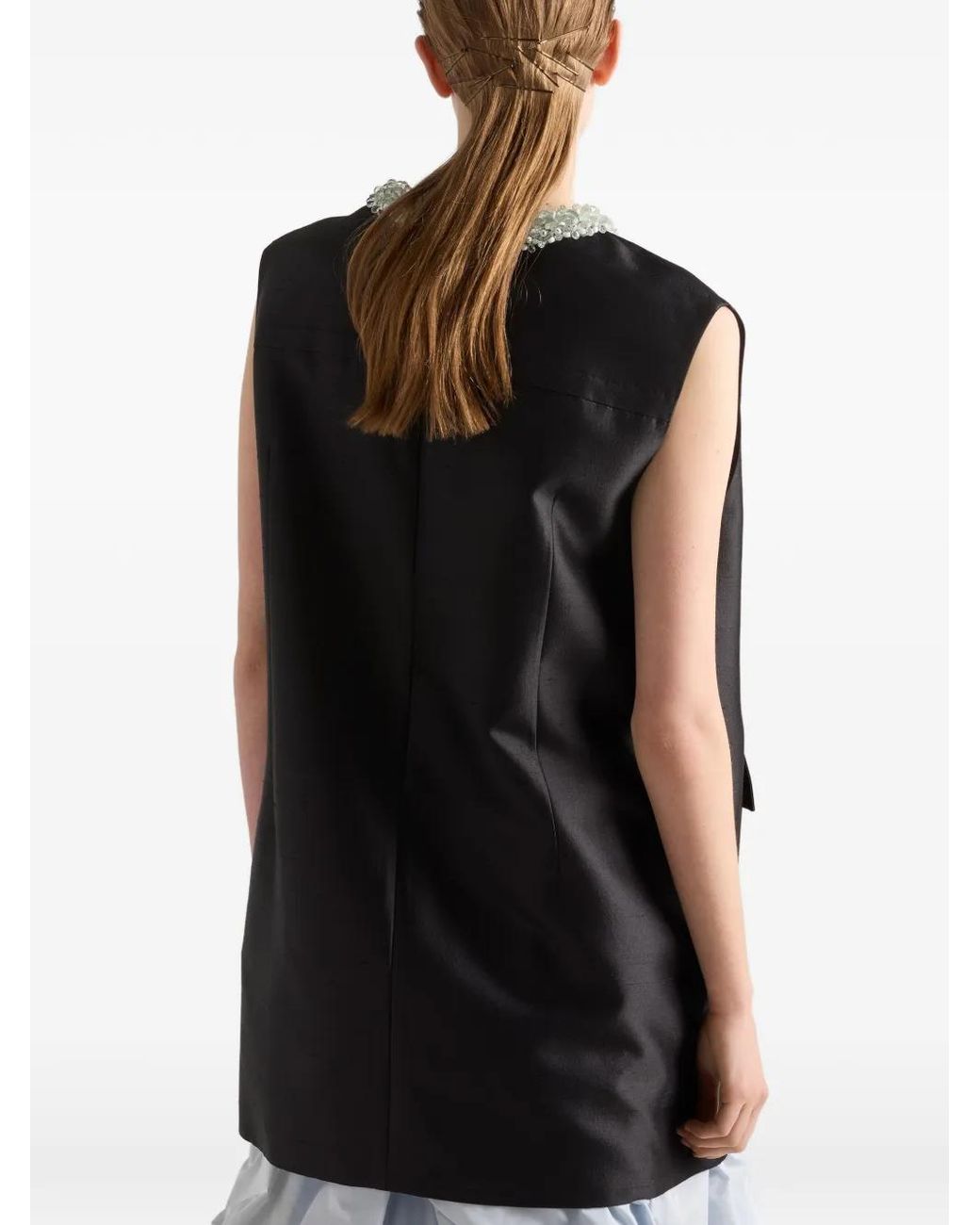 Prada Black Embroidered Double Shantung Dress