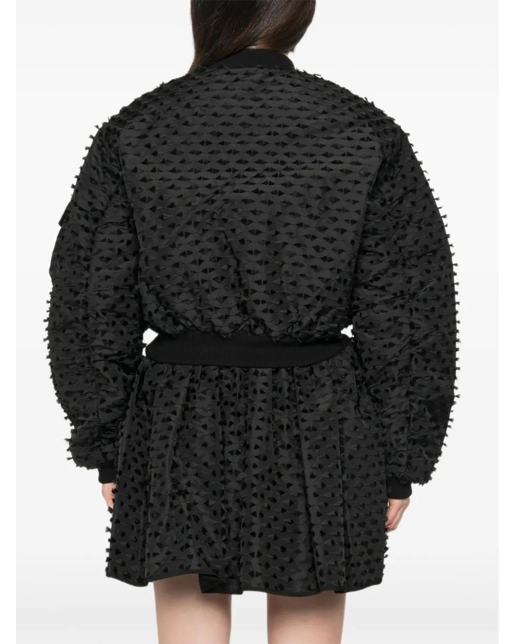 CECILIE BAHNSEN Black Fil-Coupé Flared-Hem Jacket