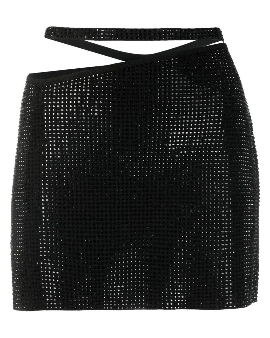 ANDREADAMO Black Rhinestone-Embellished Miniskirt