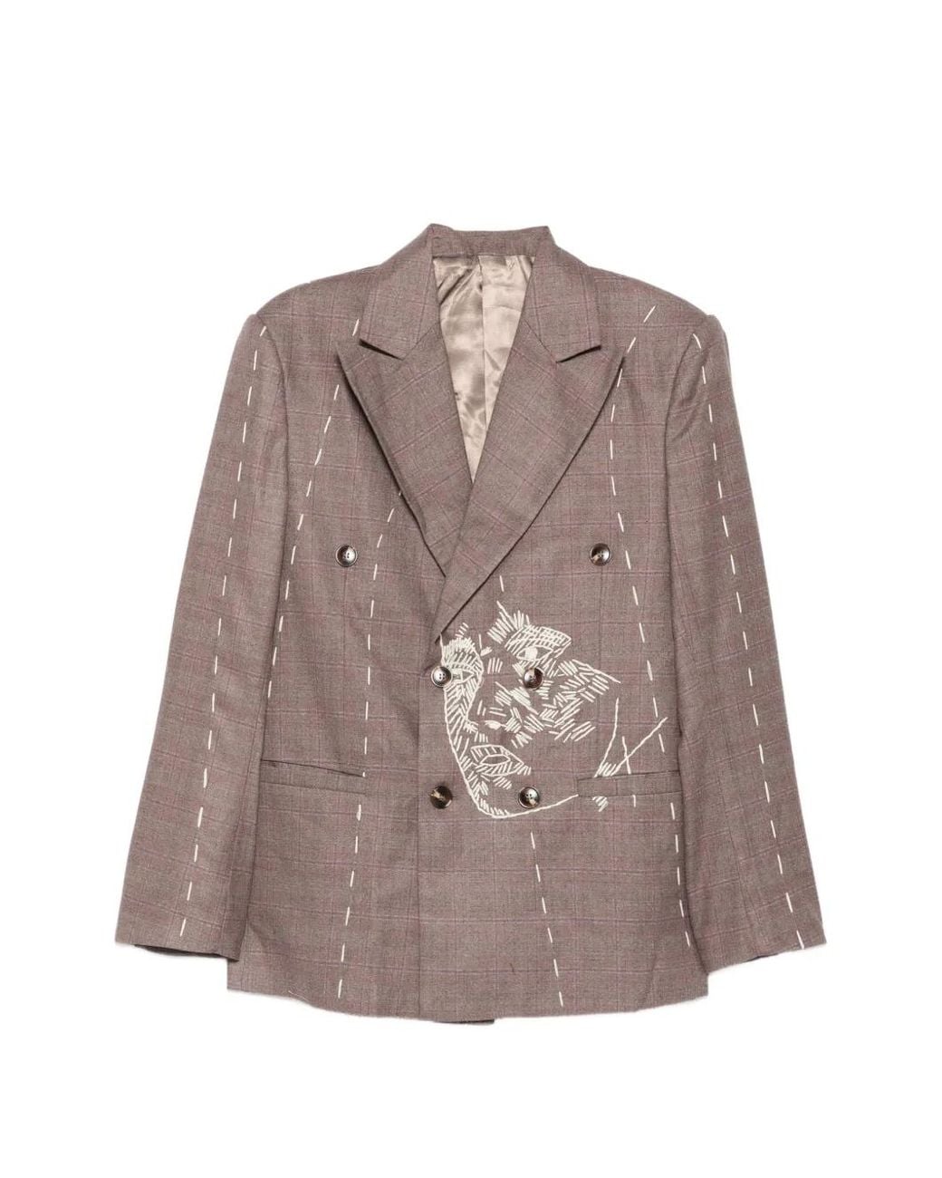 Kidsuper Brown Embroidered Double-Breasted Blazer for men