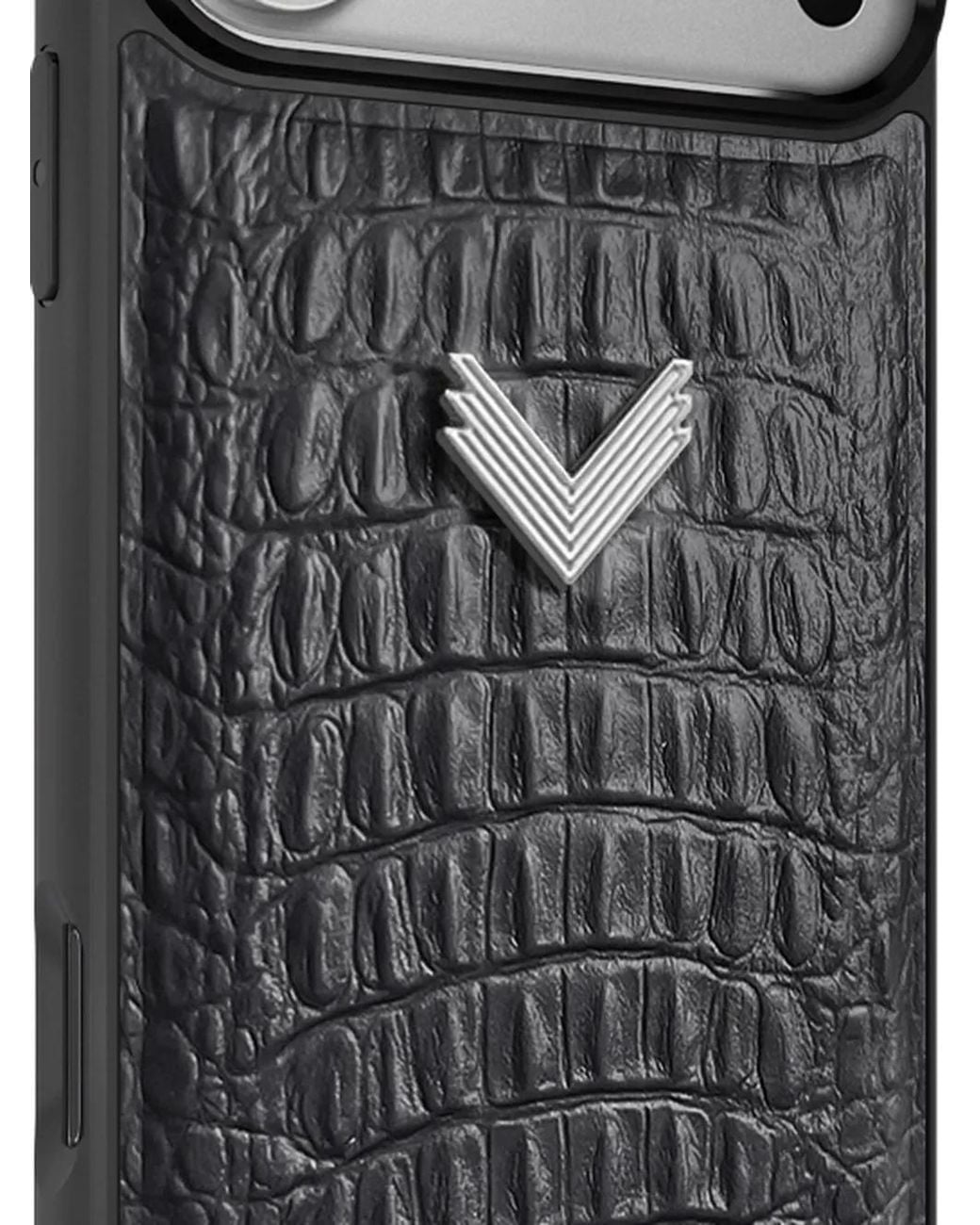 Velante Black Alligator-Effect Leather Iphone 18 Pro Phone Case