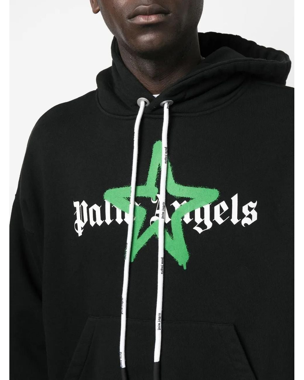 Palm Angels Black Star Sprayed Logo-print Hoodie for men