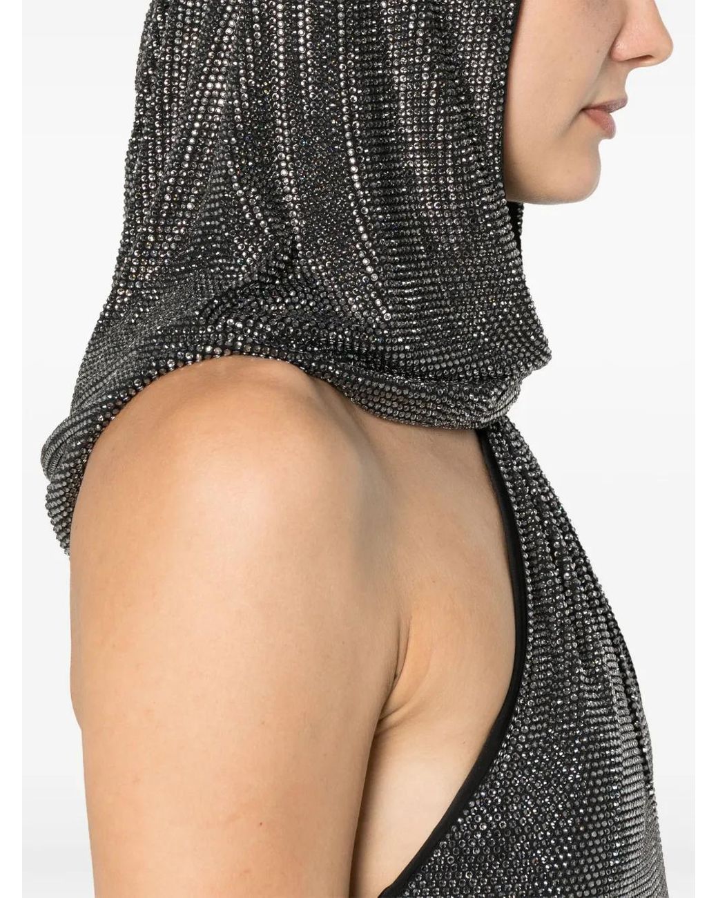 GIUSEPPE DI MORABITO Black Rhinestone-Embellished Hooded Mini Dress