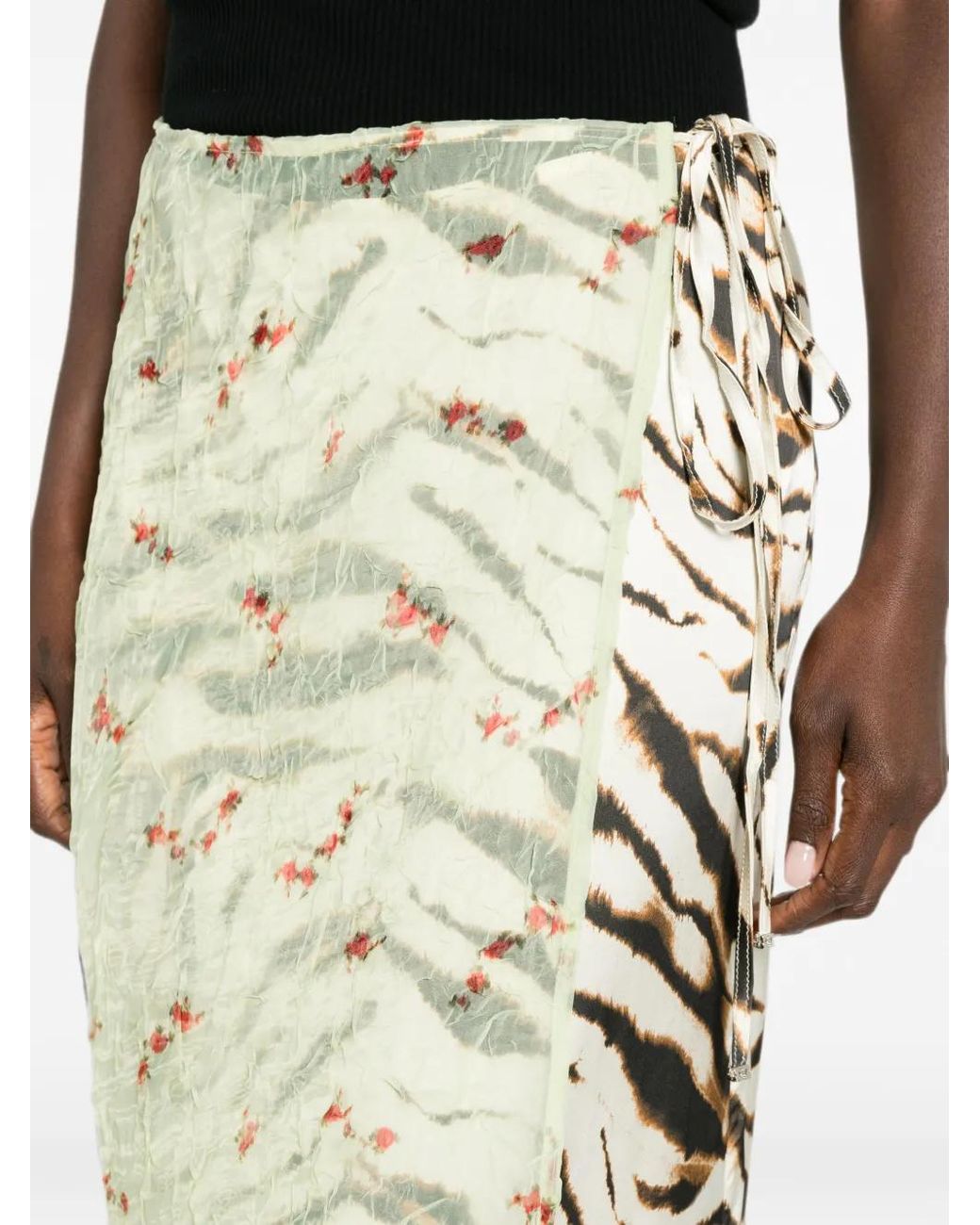 Ganni Natural Mix-Print Midi Skirt