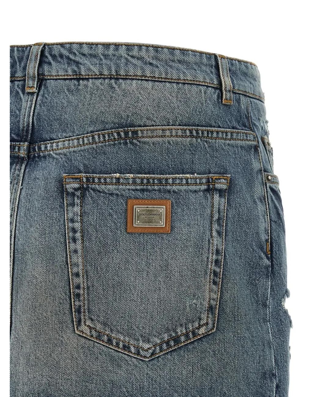 Dolce & Gabbana Blue Denim Miniskirt With Embroidery