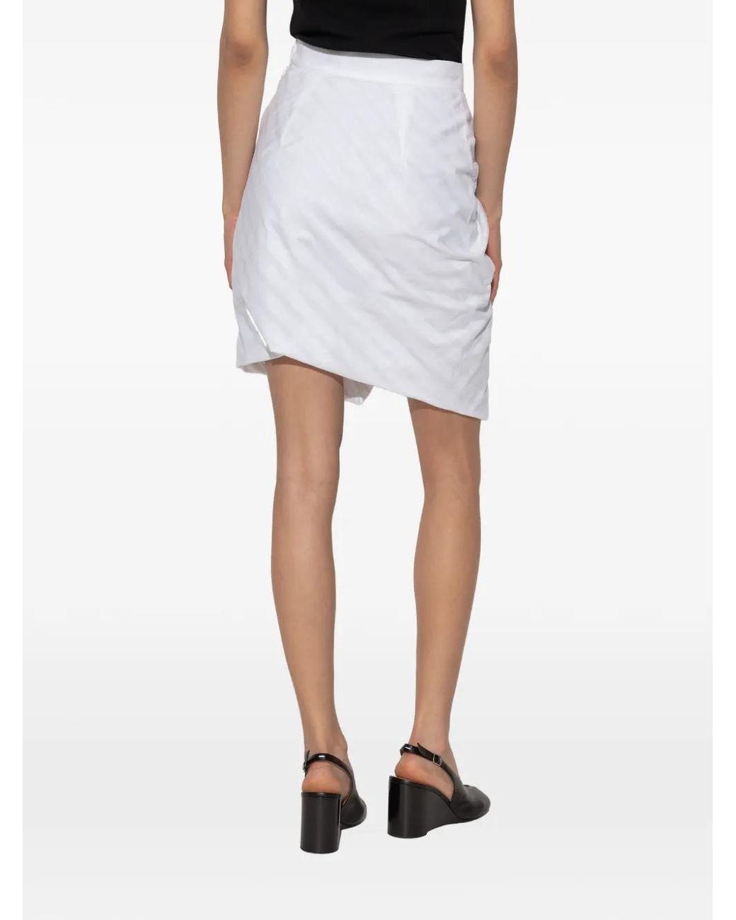 Vivienne Westwood White Striped Cotton Gathered Slit Skirt