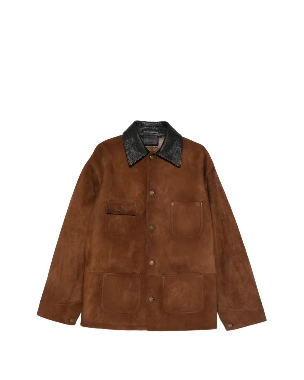 Prada Brown Contrast-Collar Suede Jacket for men