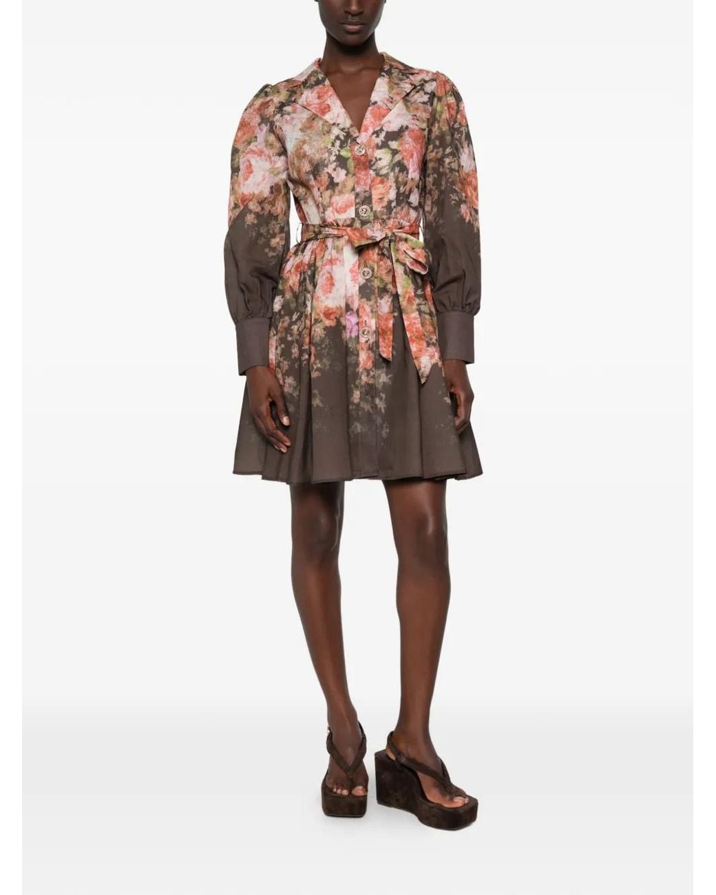 Paperlace Brown Sara Floral-Print Belted Mini Dress