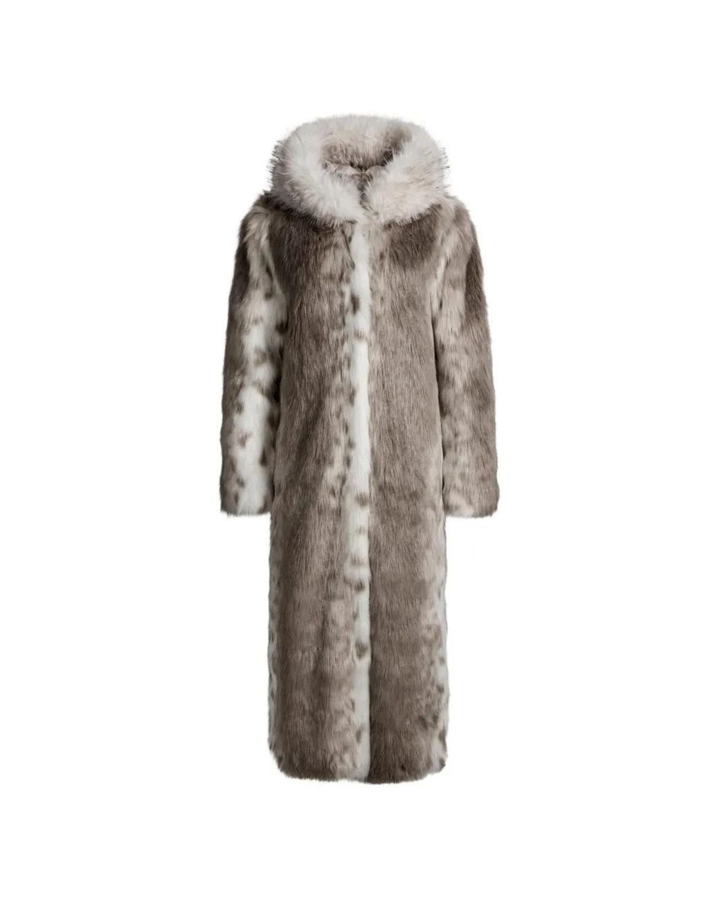 DUCIE White Dina Hooded Faux-Fur Coat